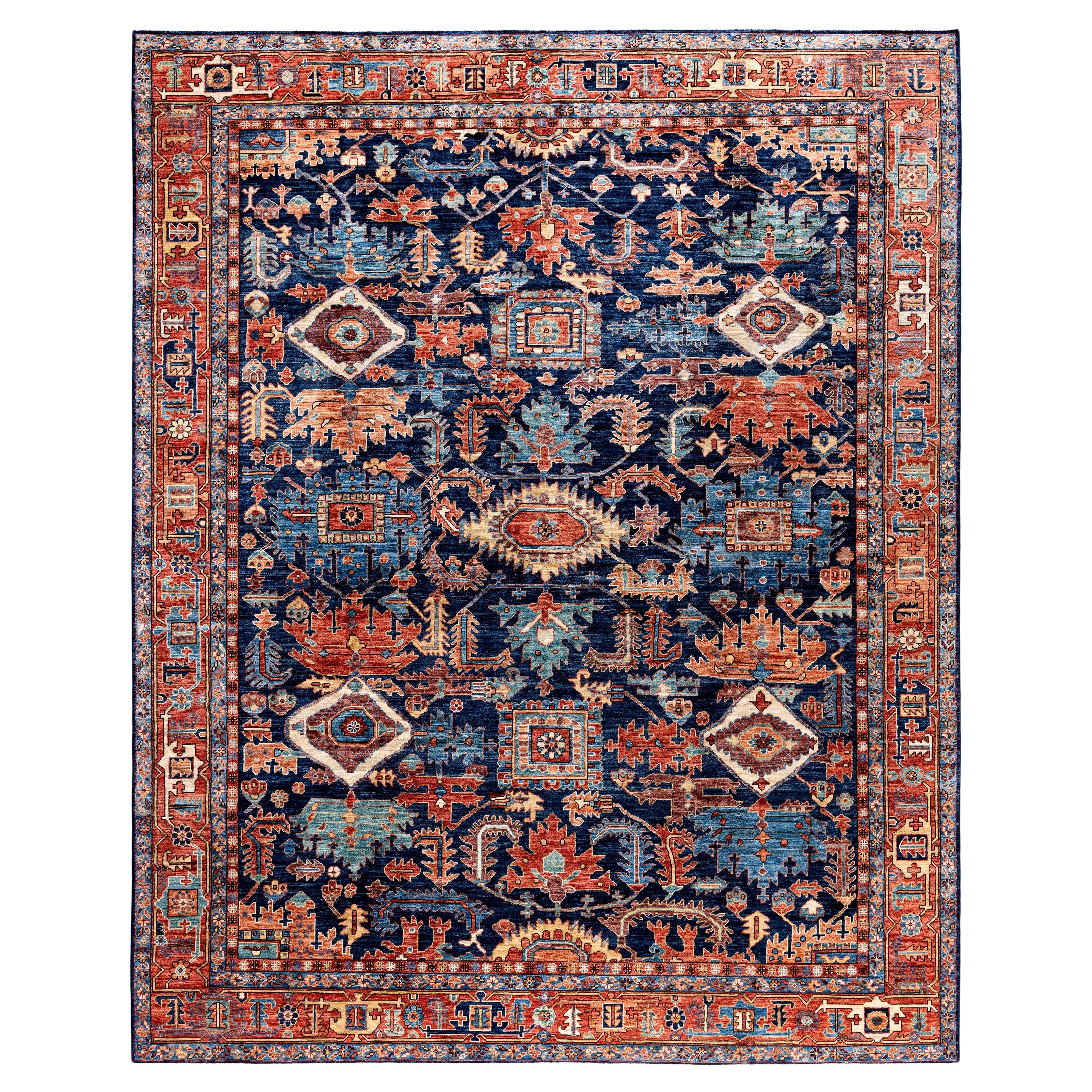 Serapi Tapis unique en laine bleu 8' 2" x 10' 2"