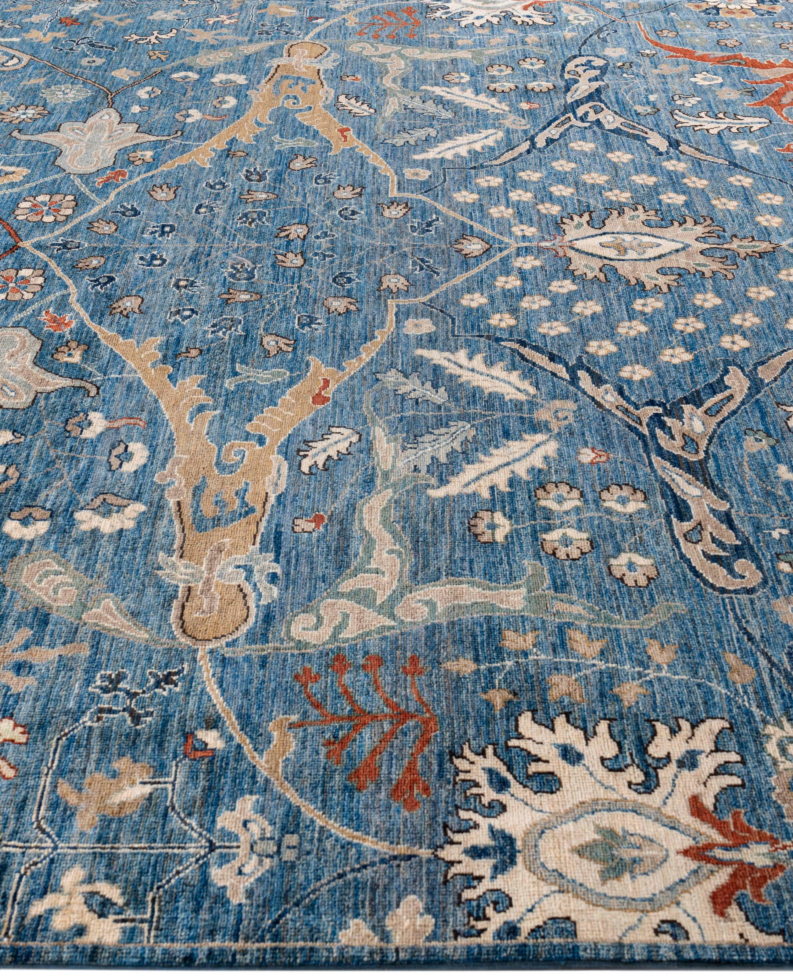 Noué à la main Serapi Tapis unique en laine bleu 8' 2