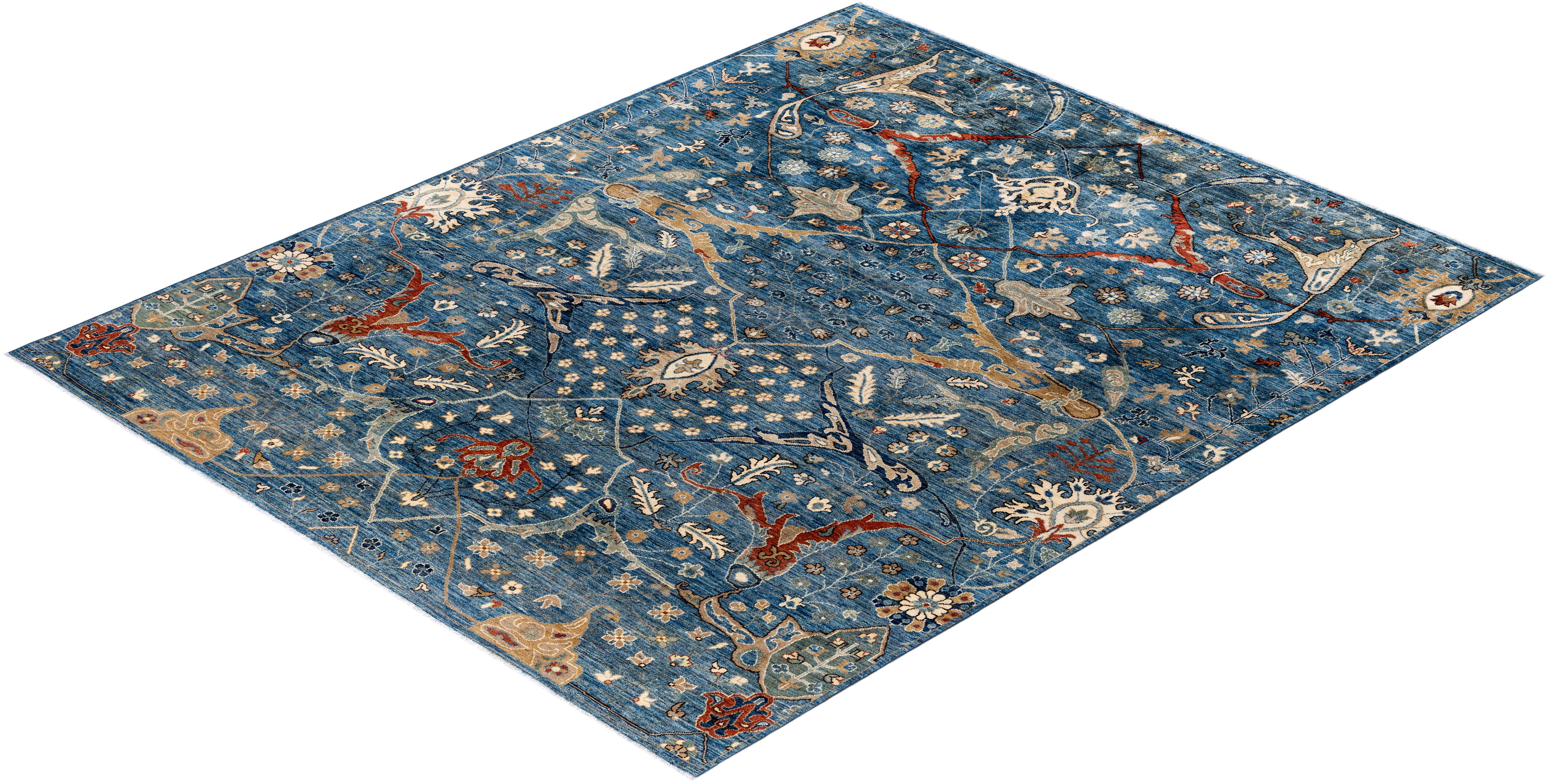 Serapi Tapis unique en laine bleu 8' 2
