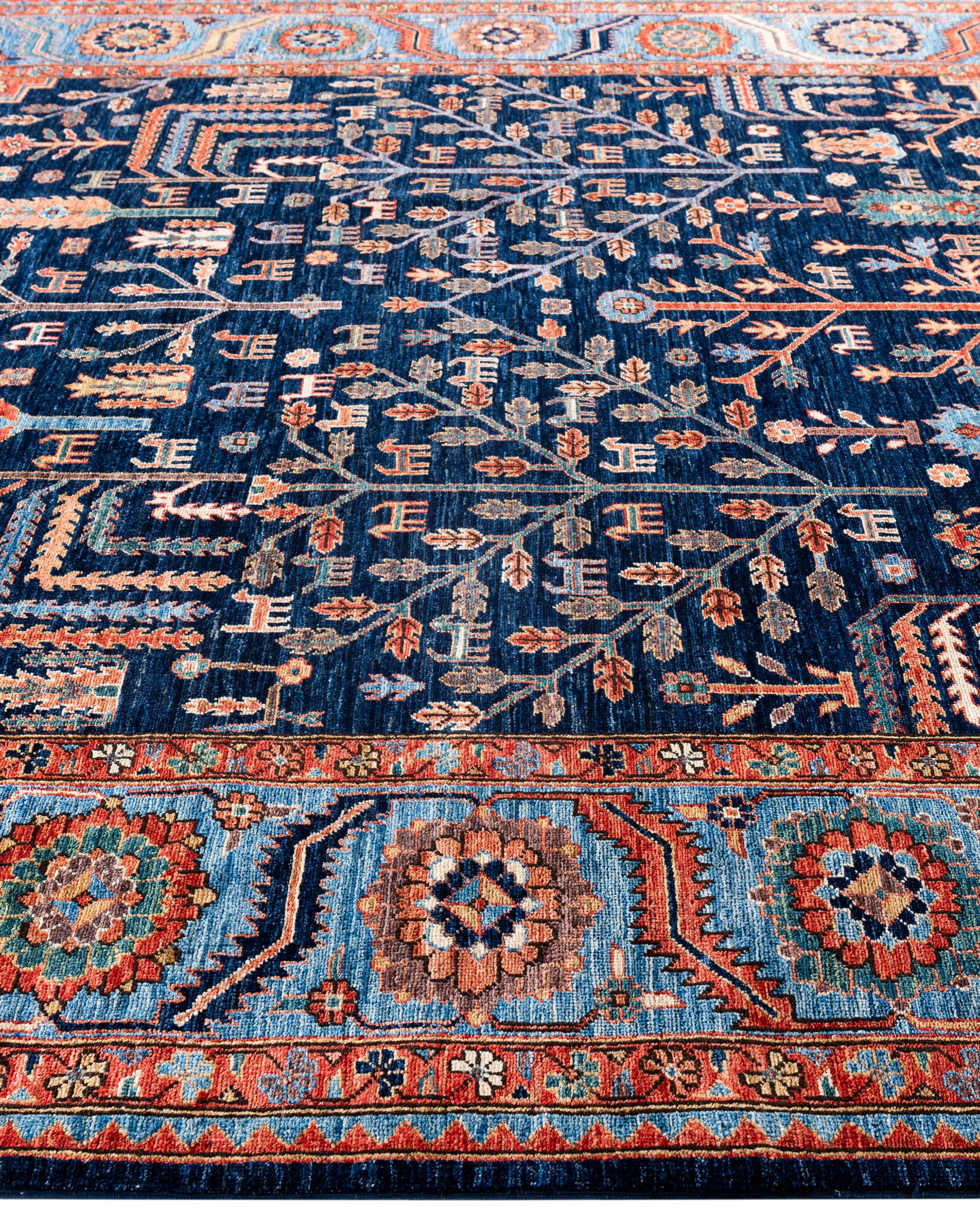 Noué à la main Serapi Tapis unique en laine bleu 8' 3