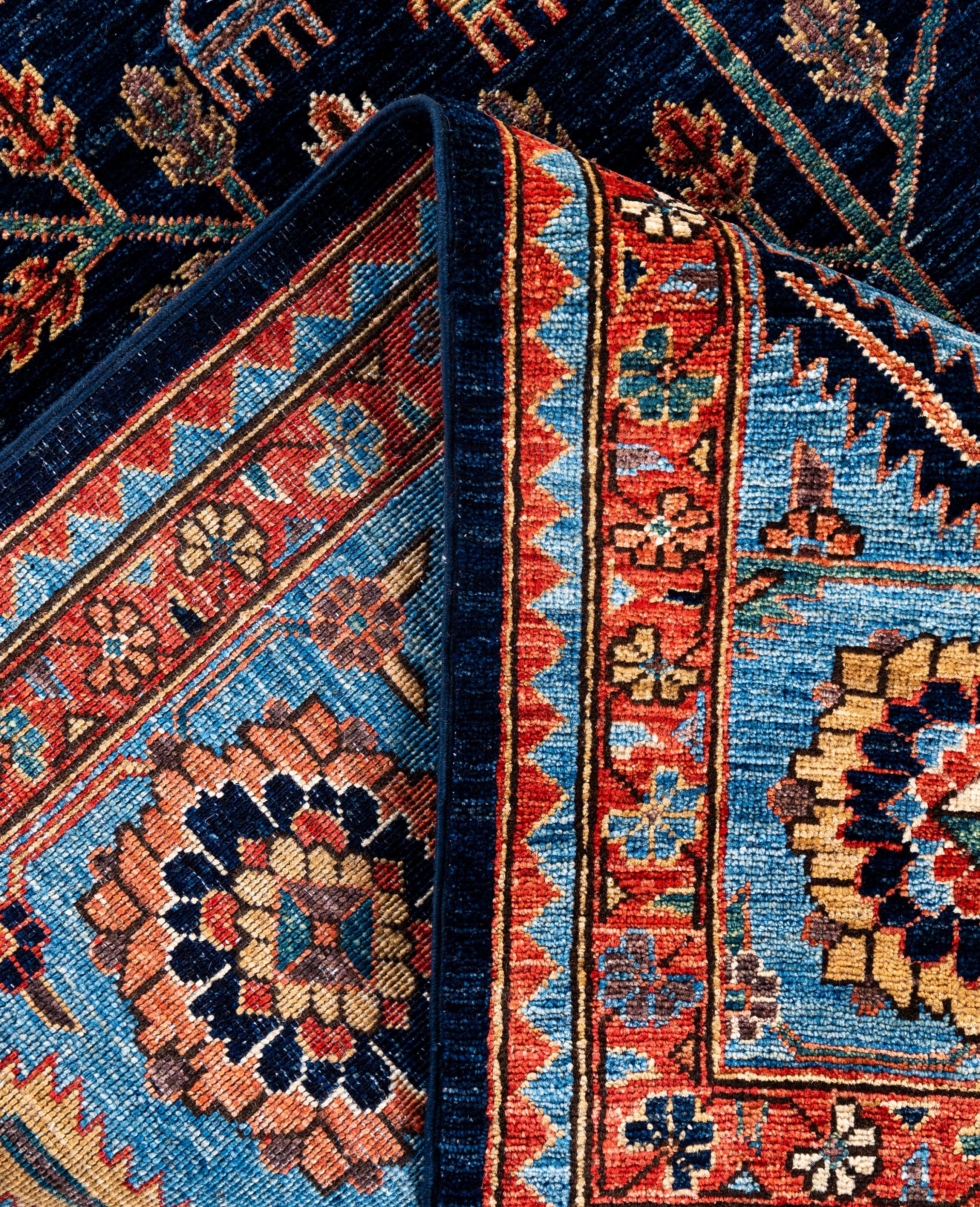 XXIe siècle et contemporain Serapi Tapis unique en laine bleu 8' 3