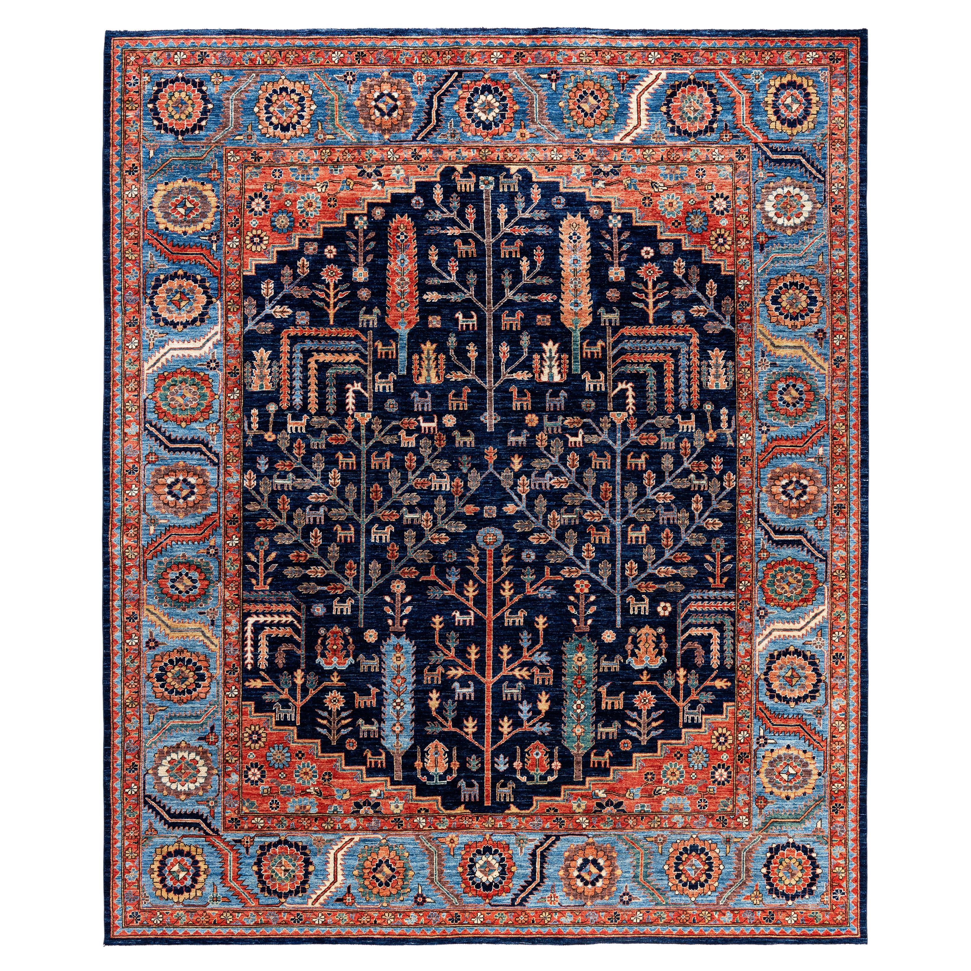 Serapi Tapis unique en laine bleu 8' 3" x 9' 10" en vente