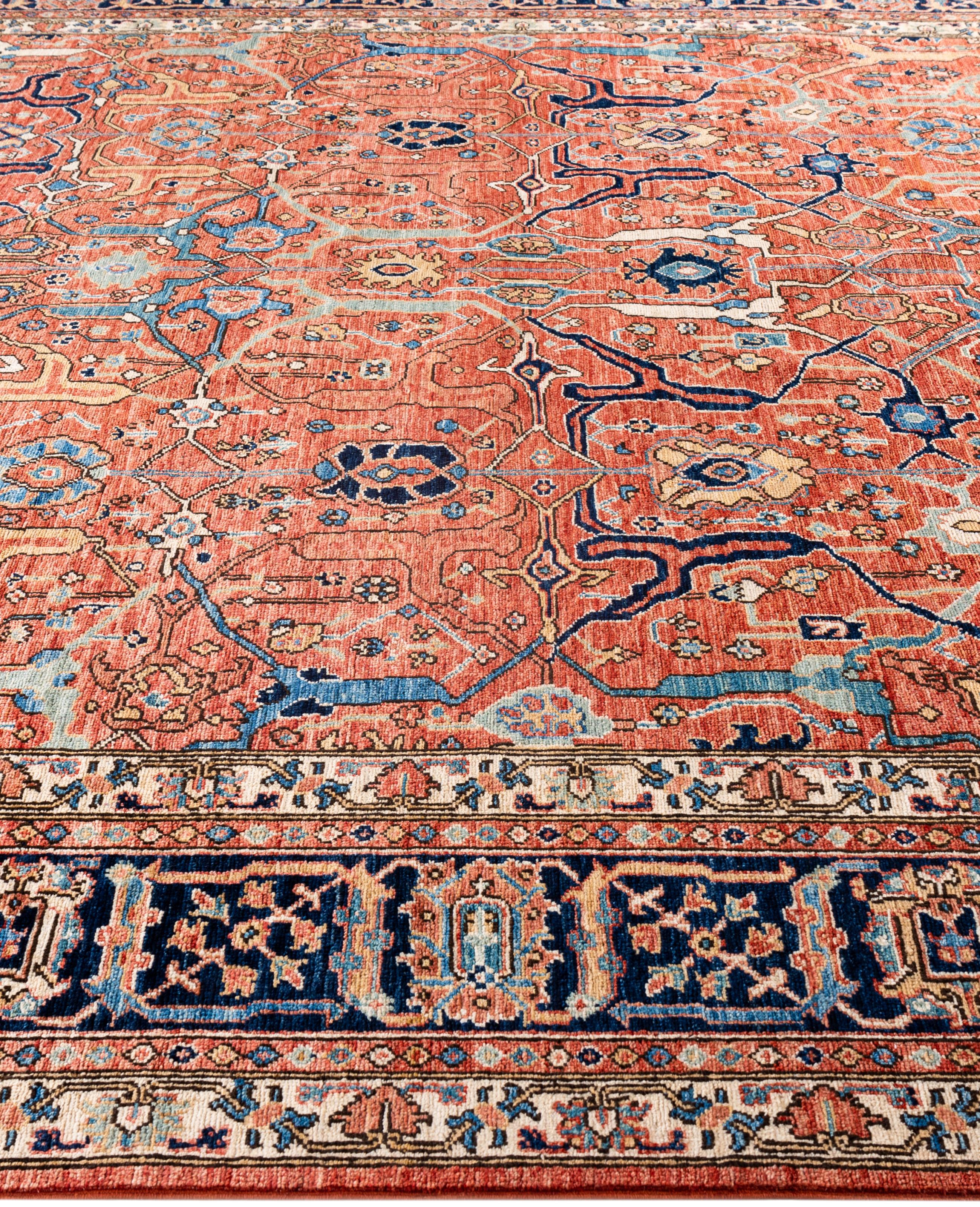 Hand-Knotted Serapi One-of-a-Kind Wool Blue Area Rug 8' 3