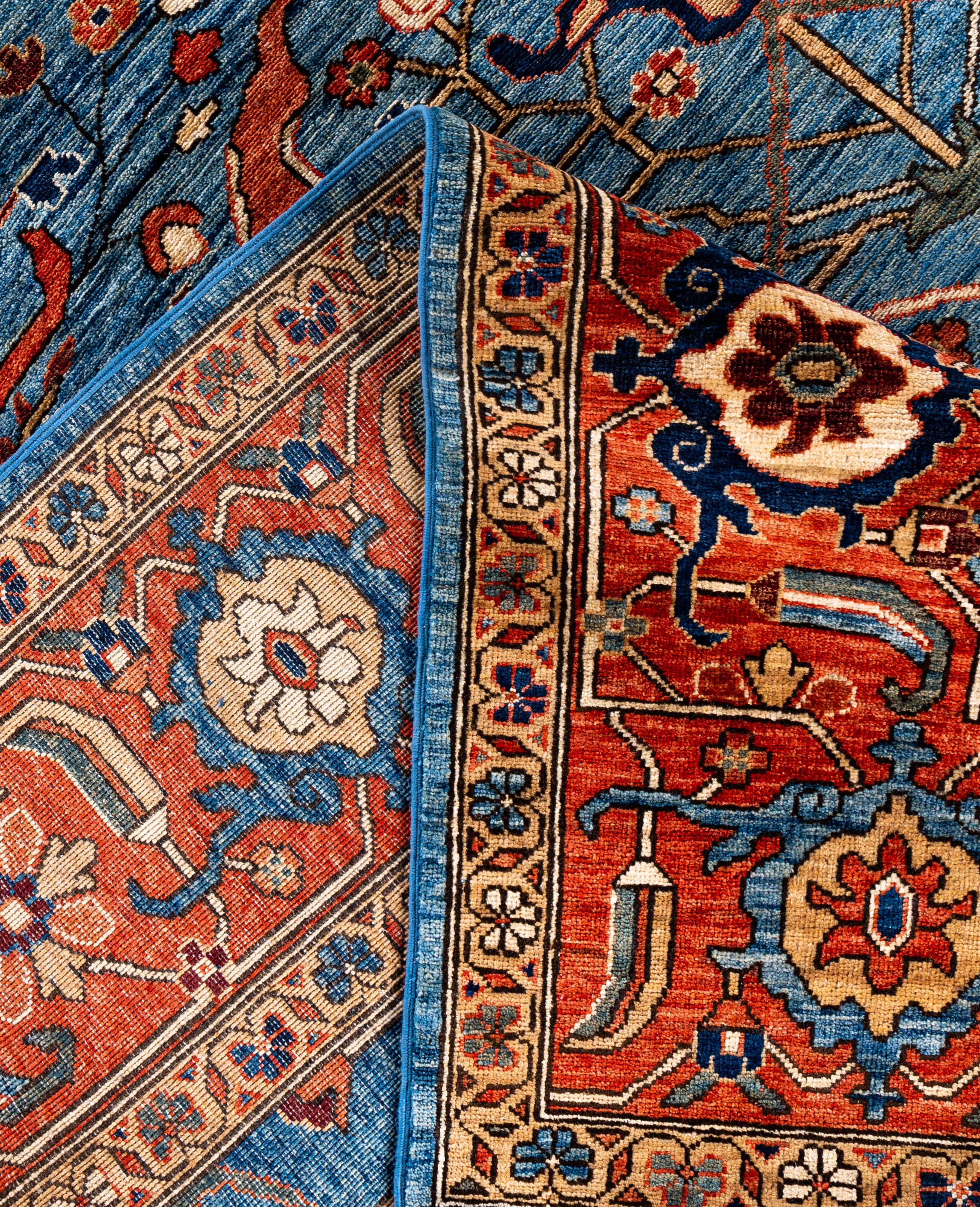 XXIe siècle et contemporain Serapi Tapis unique en laine bleu 9' 0