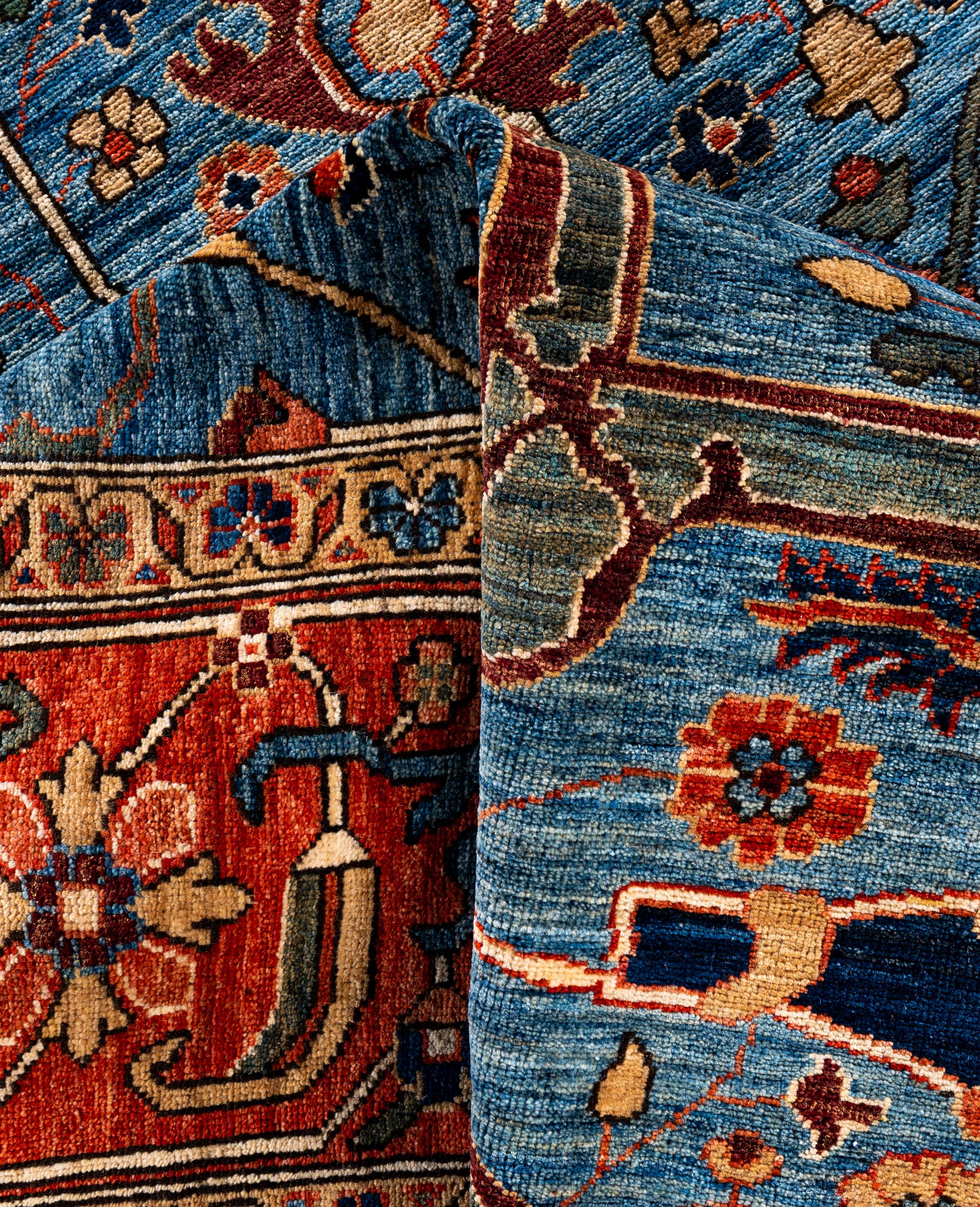 Laine Serapi Tapis unique en laine bleu 9' 0