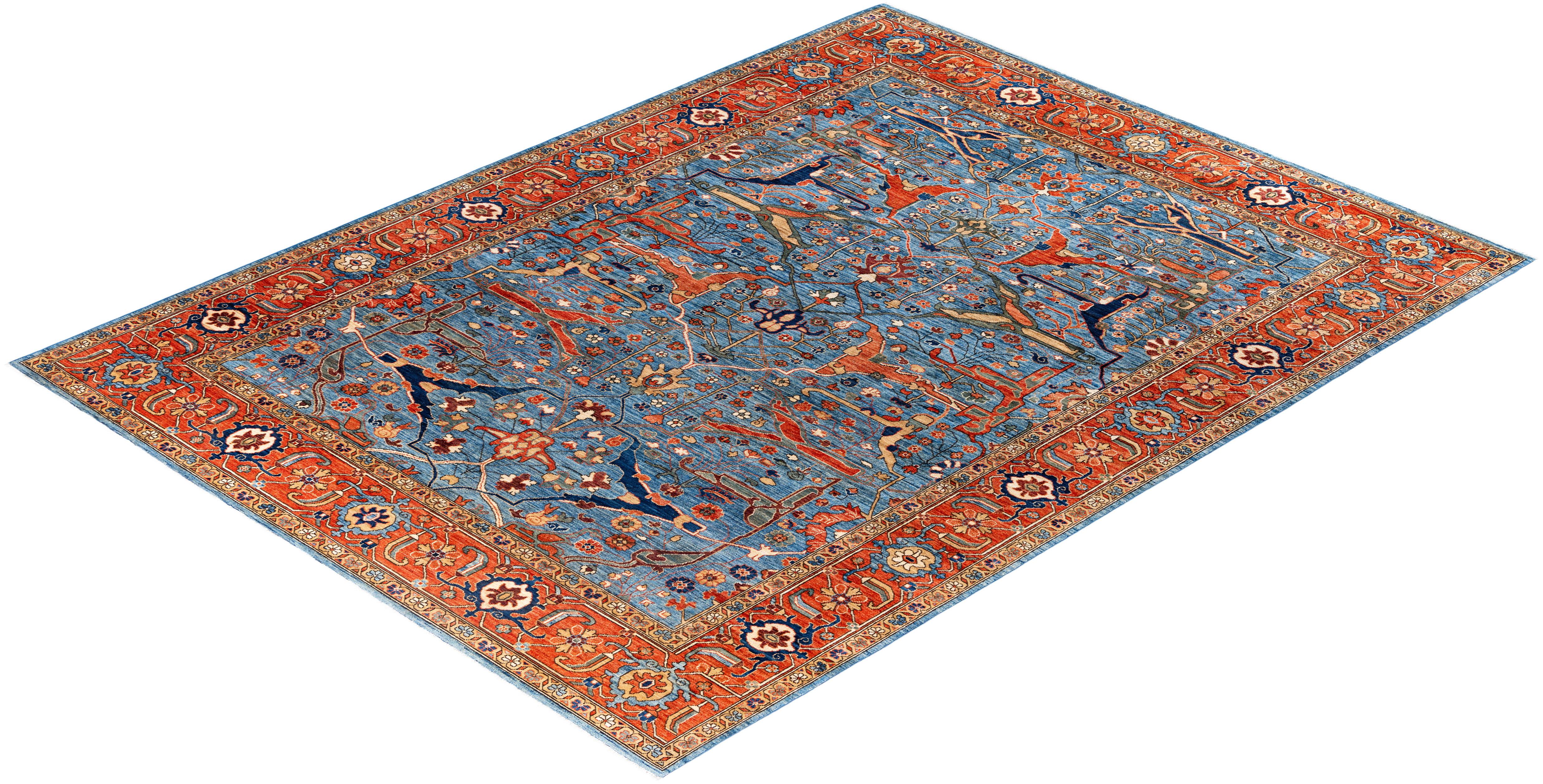 Serapi Tapis unique en laine bleu 9' 0