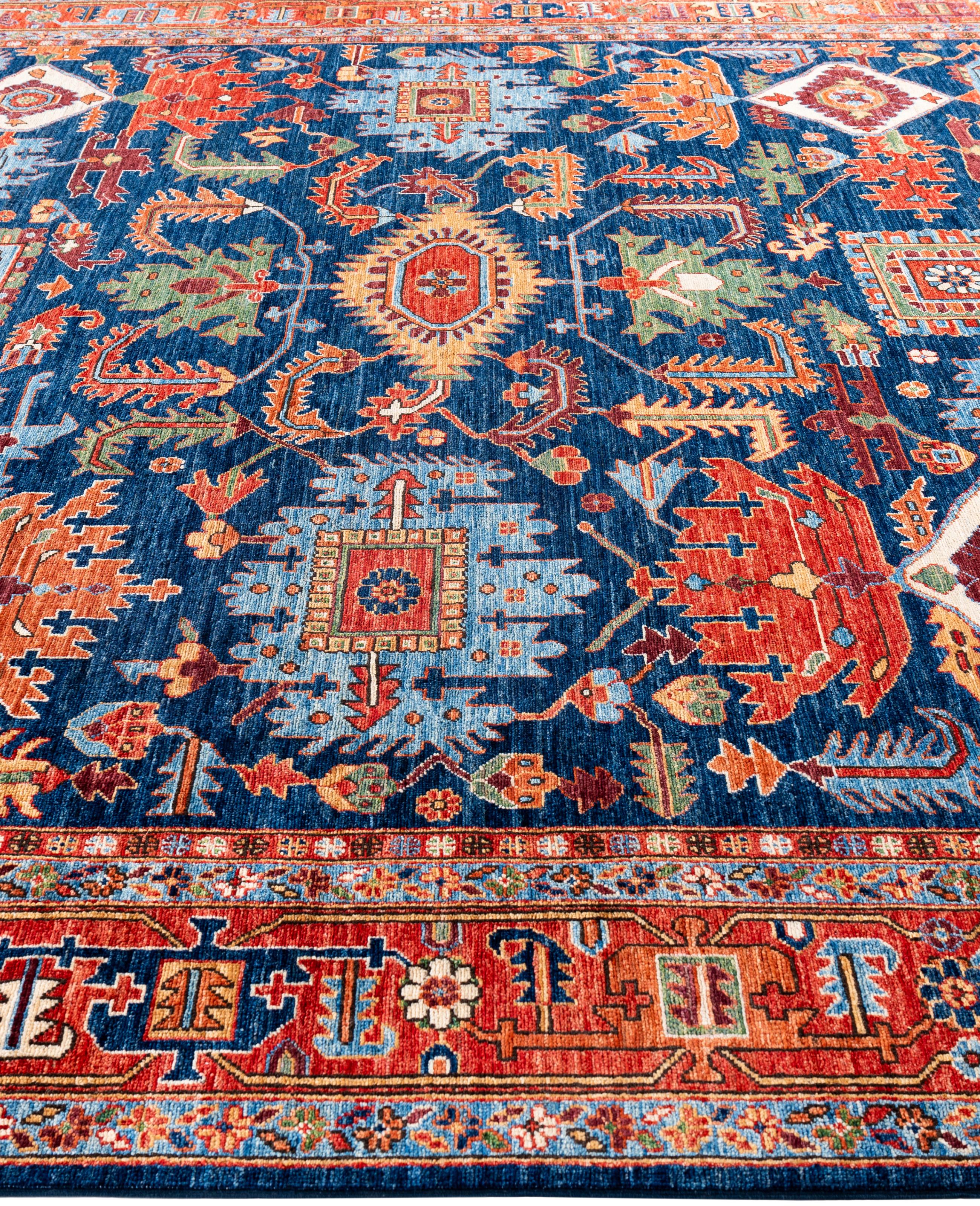 Alfombra de lana azul única Serapi 9' 0