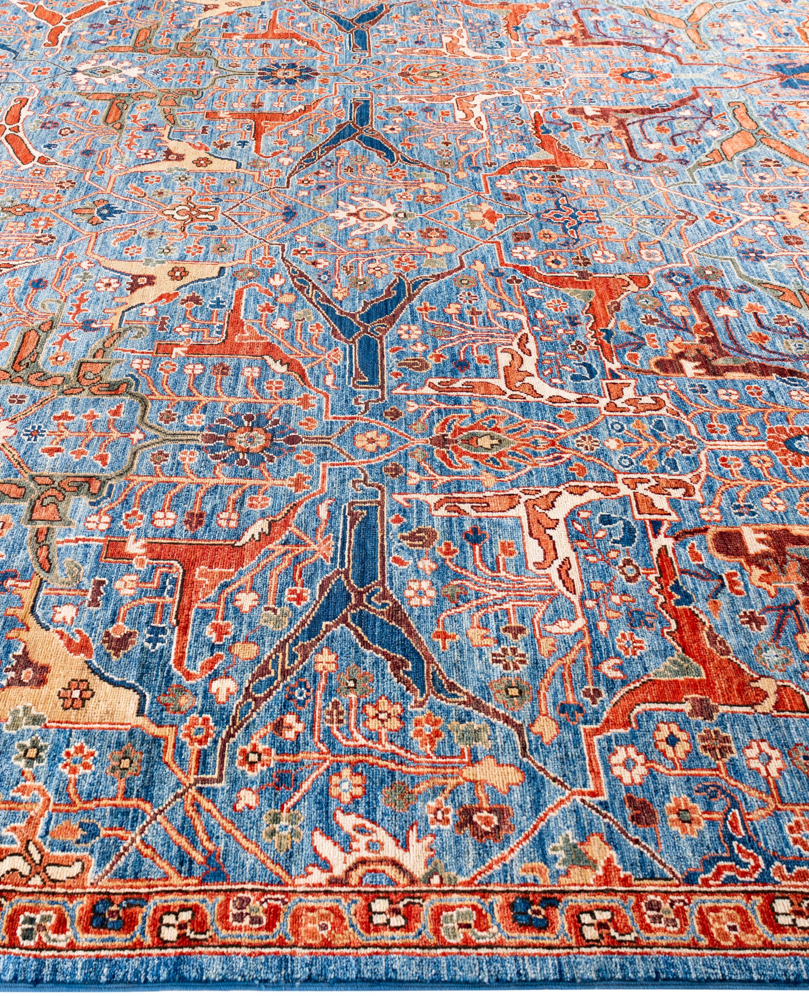 Noué à la main Serapi Tapis unique en laine bleu 9' 1