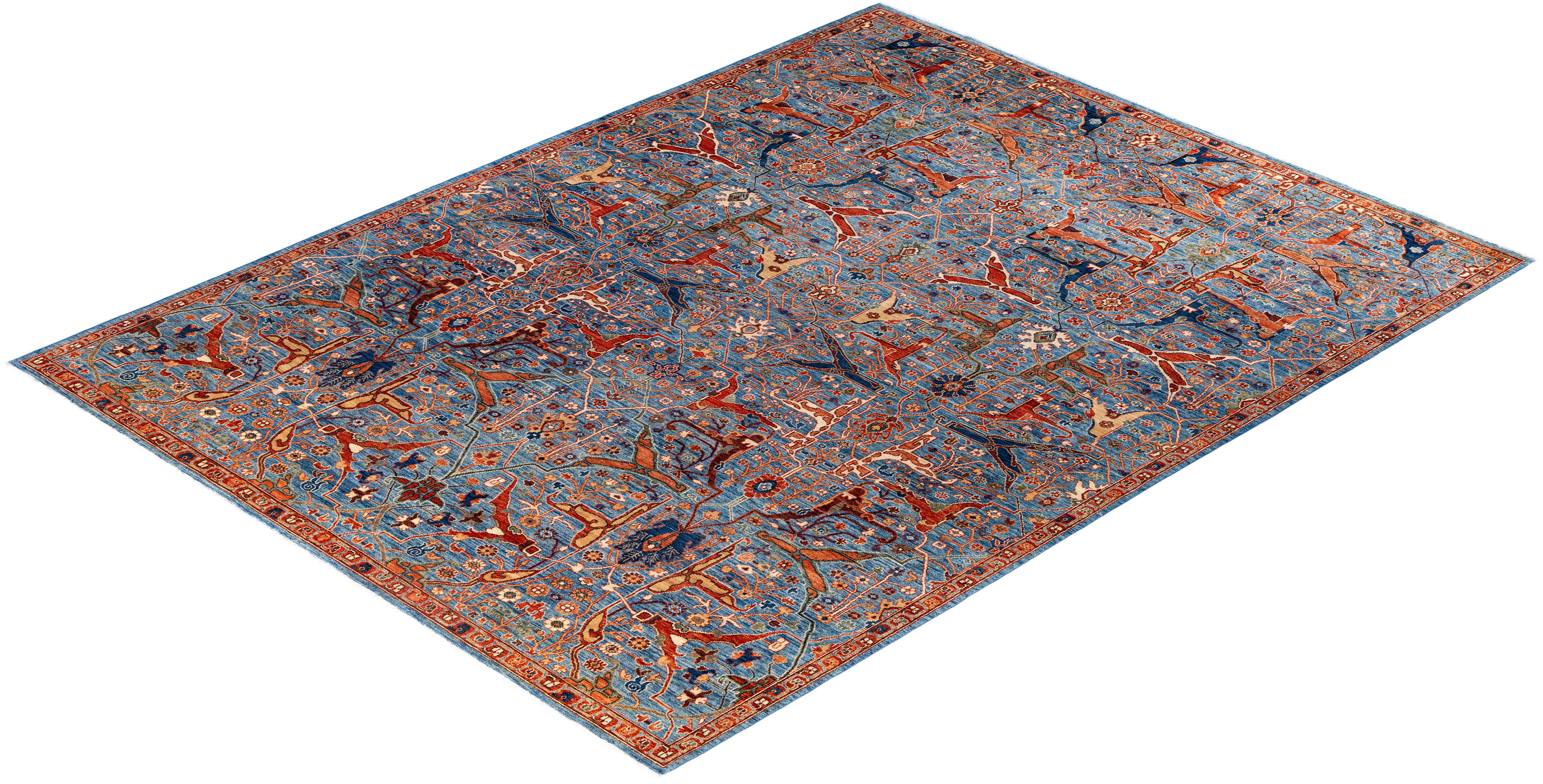 Serapi Tapis unique en laine bleu 9' 1