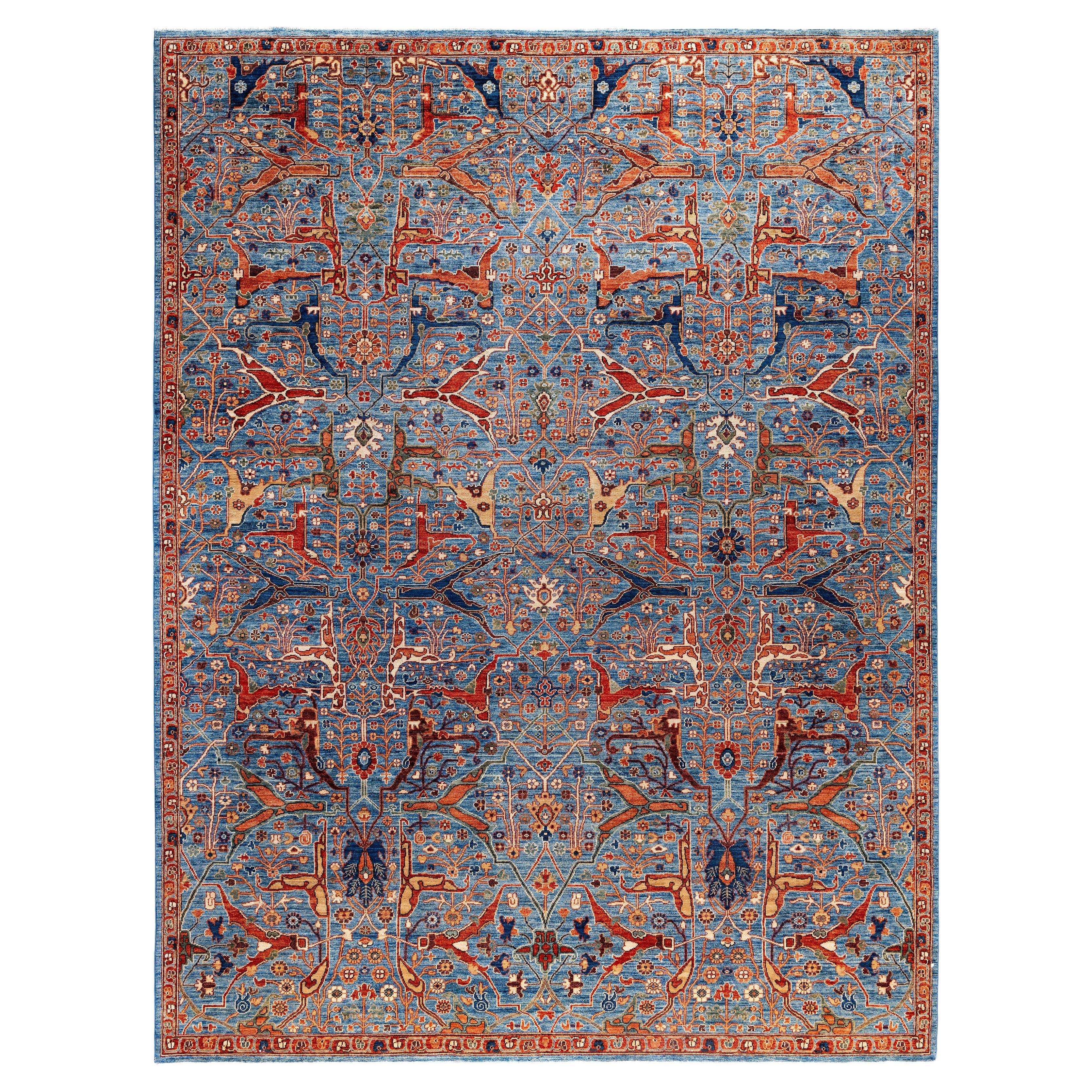 Alfombra de lana azul única Serapi 9' 1" x 11' 11"