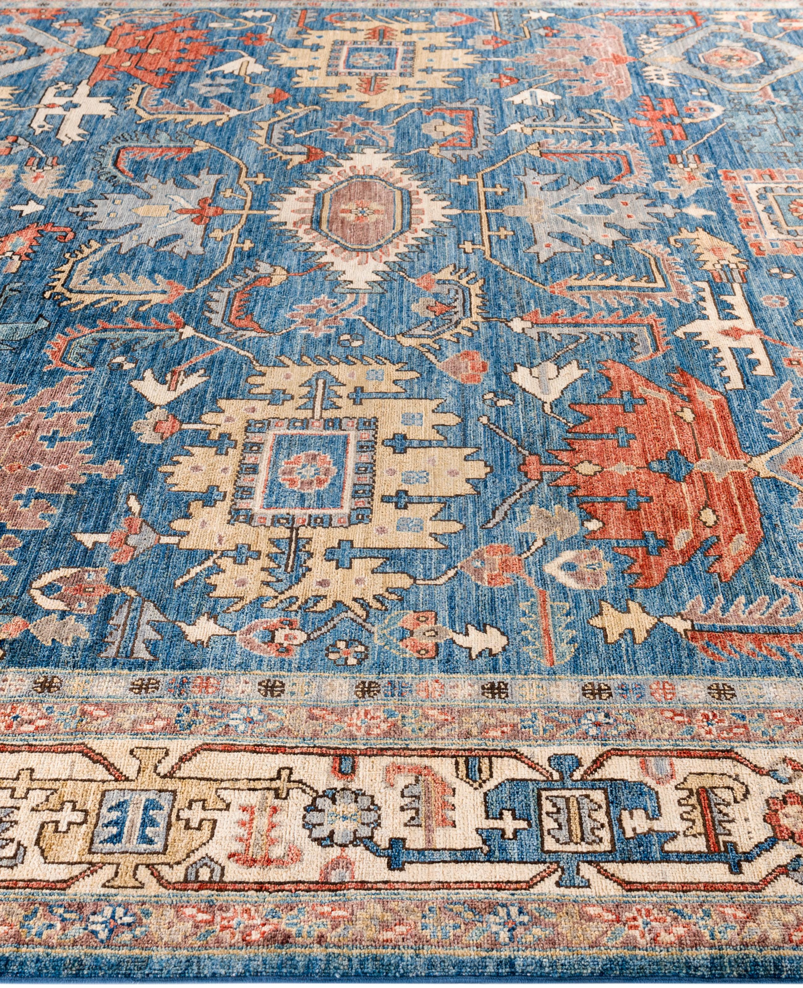 Alfombra de lana azul única Serapi 30 cm x 30 cm Anudado a mano en venta