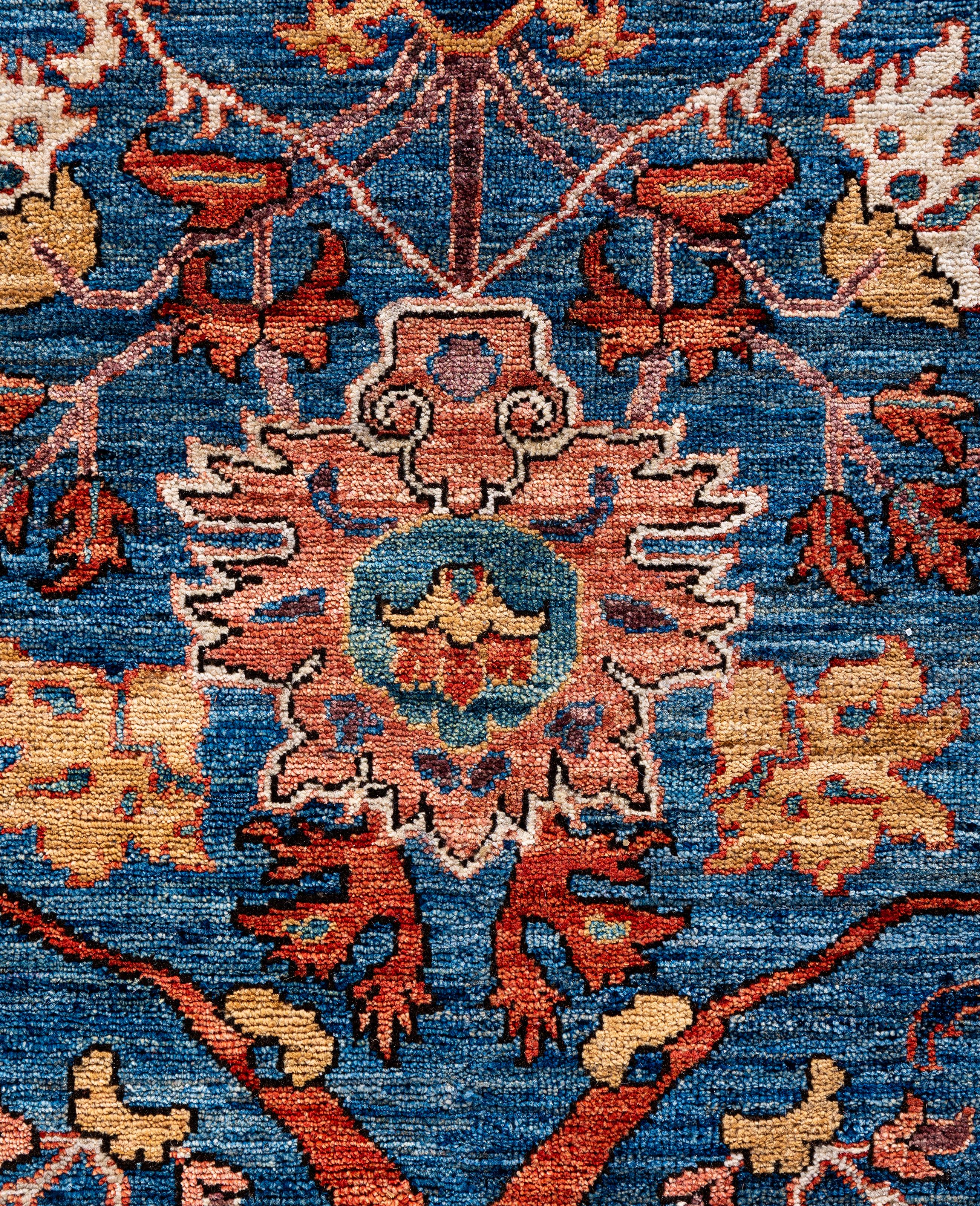 Alfombra de lana azul única Serapi 30 cm x 30 cm Pakistaní en venta