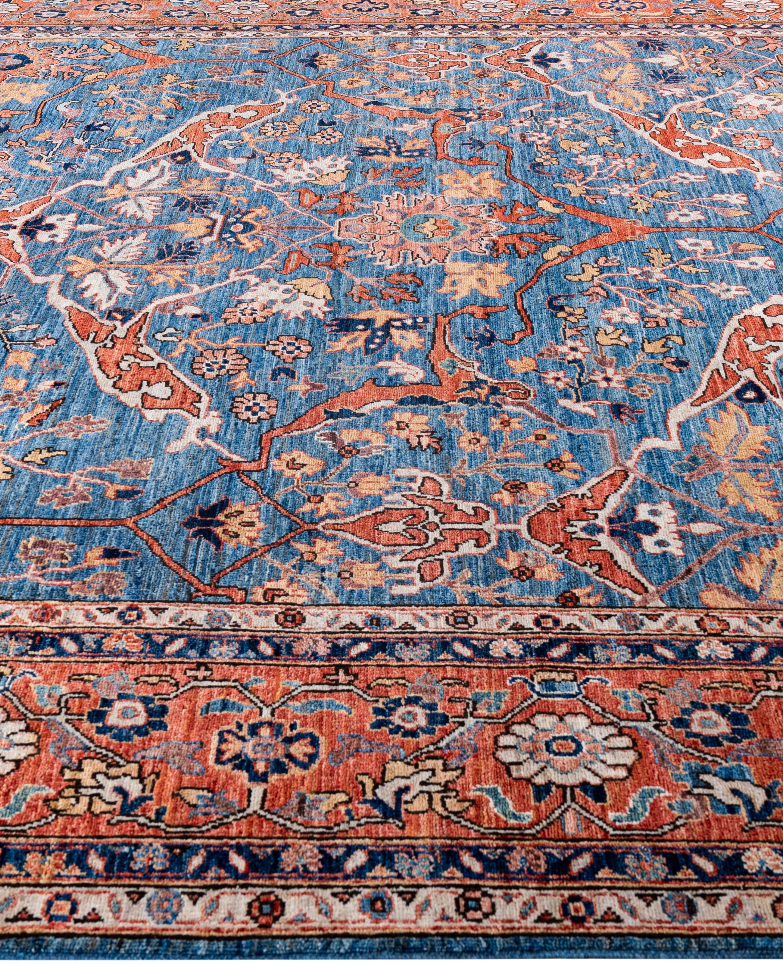 Alfombra de lana azul única Serapi 30 cm x 30 cm Anudado a mano en venta