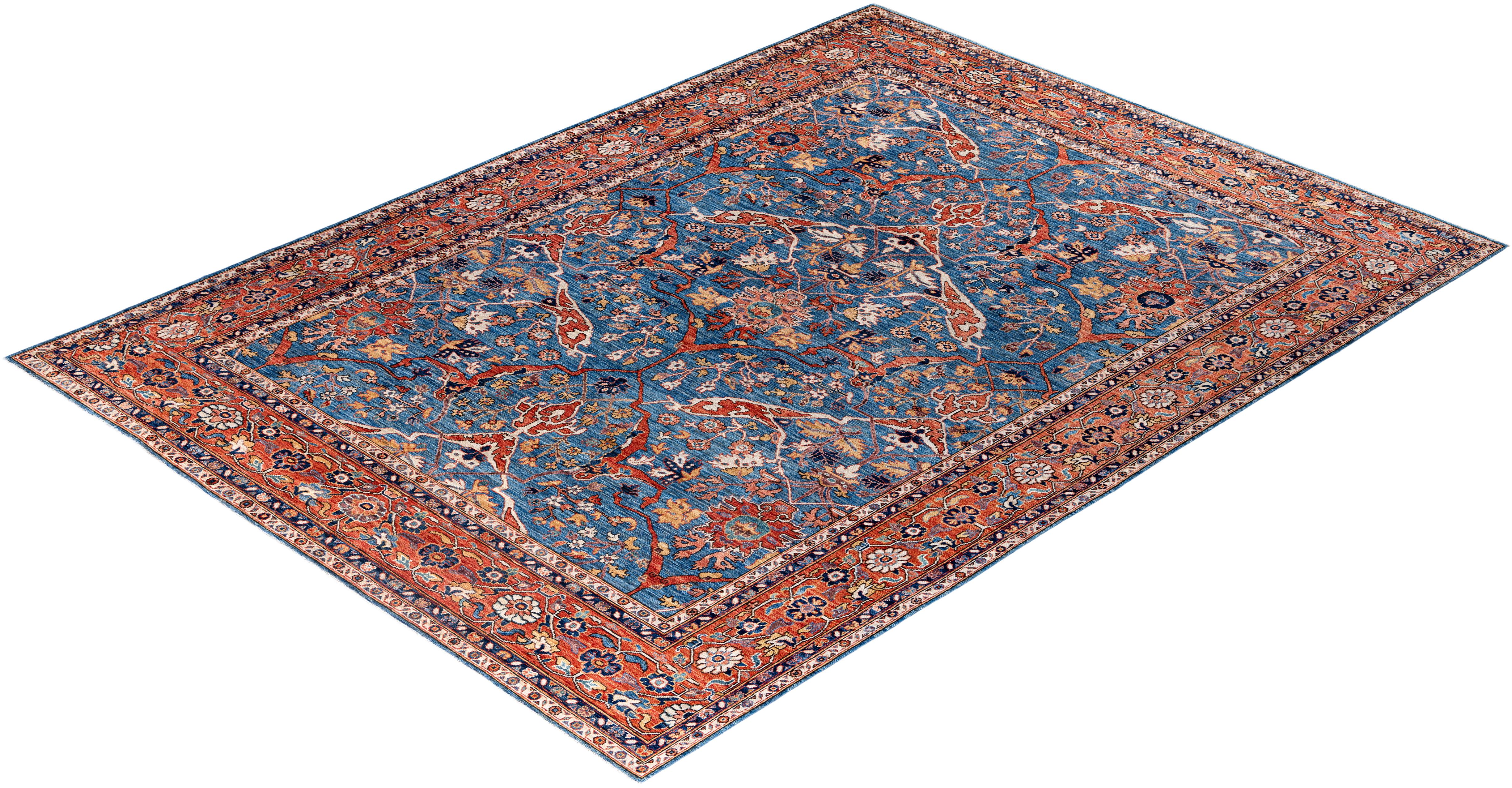 Alfombra de lana azul única Serapi 30 cm x 30 cm en venta 1