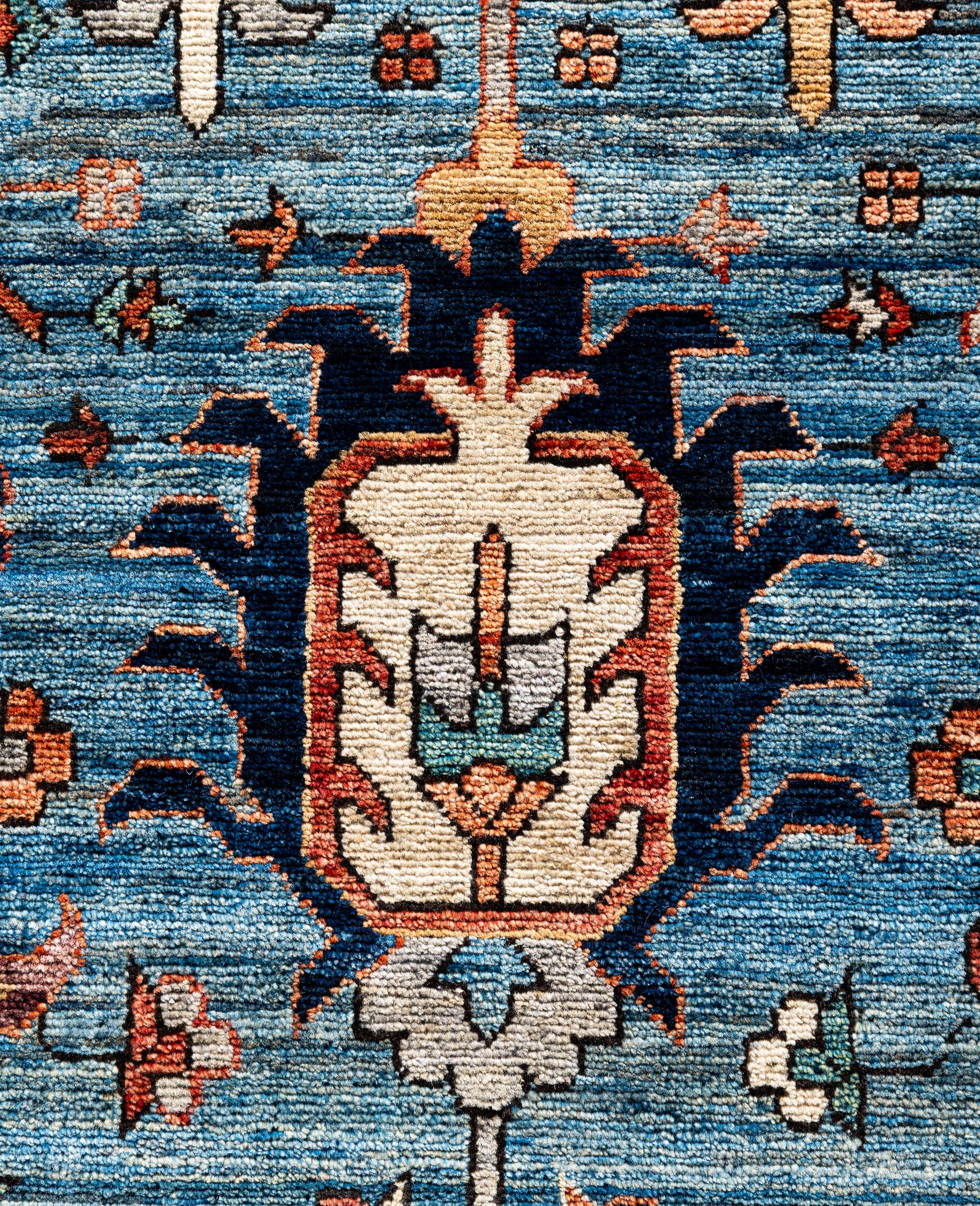 Pakistani Serapi One-of-a-Kind Wool Blue Area Rug 9' 10