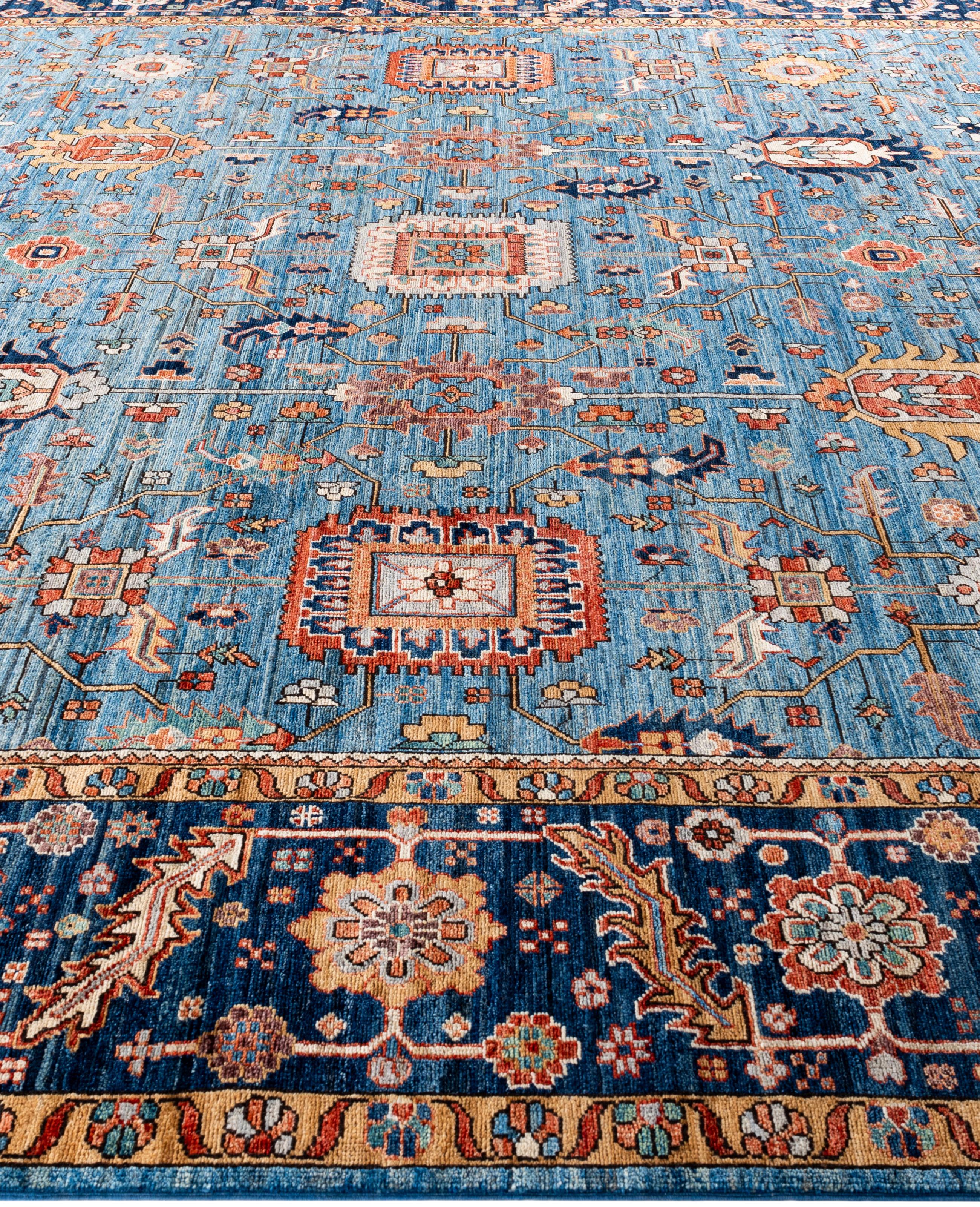 Hand-Knotted Serapi One-of-a-Kind Wool Blue Area Rug 9' 10