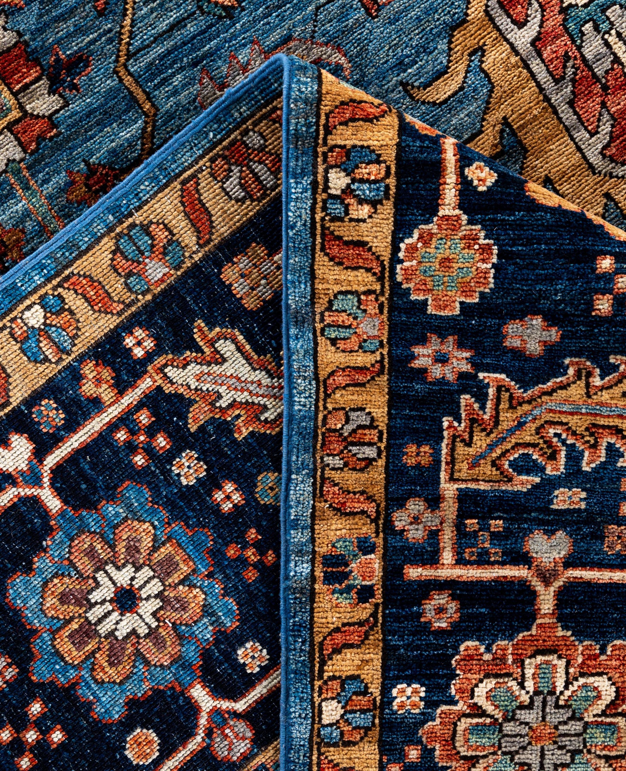 Contemporary Serapi One-of-a-Kind Wool Blue Area Rug 9' 10