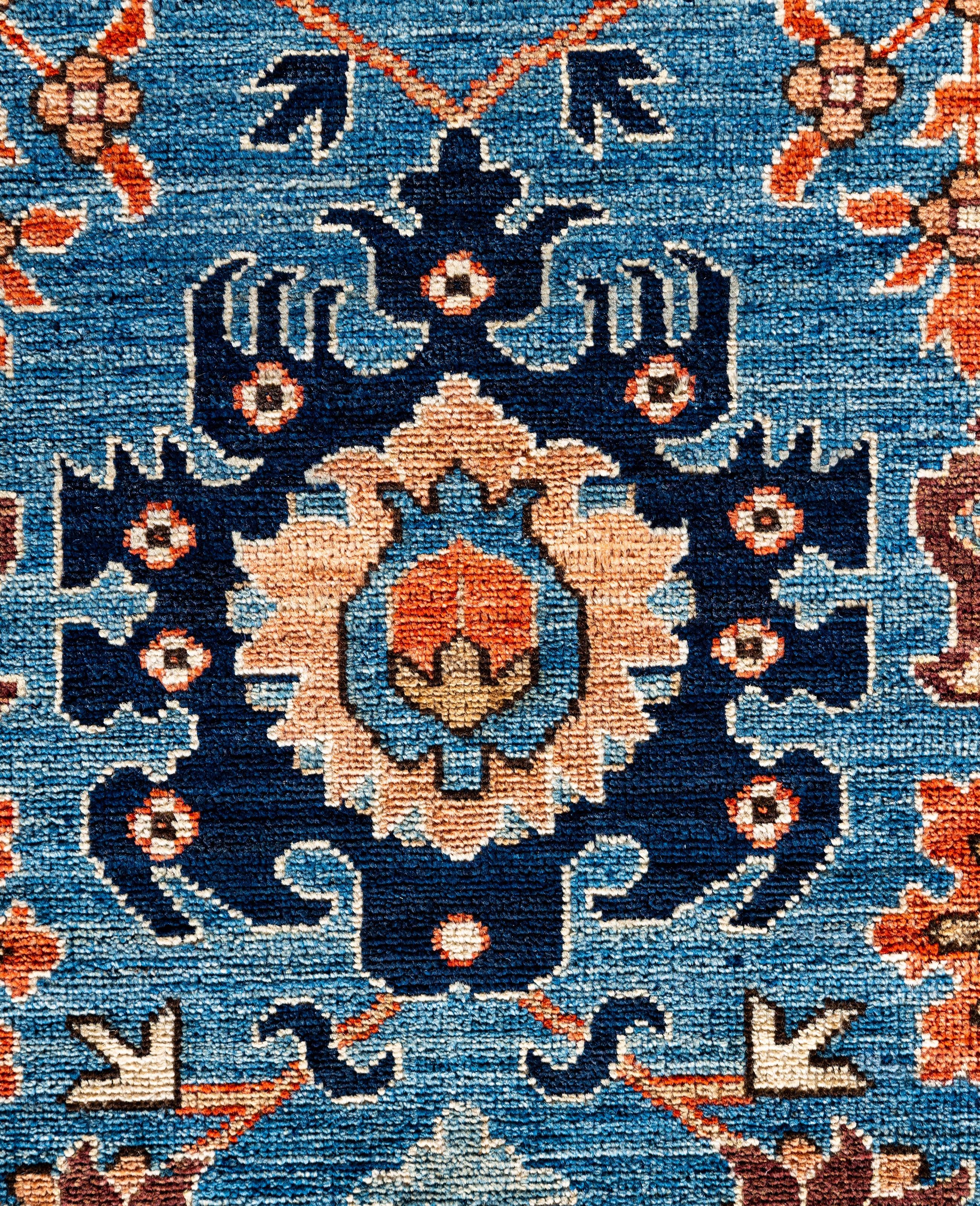 Pakistani Serapi One-of-a-Kind Wool Blue Area Rug 9' 10
