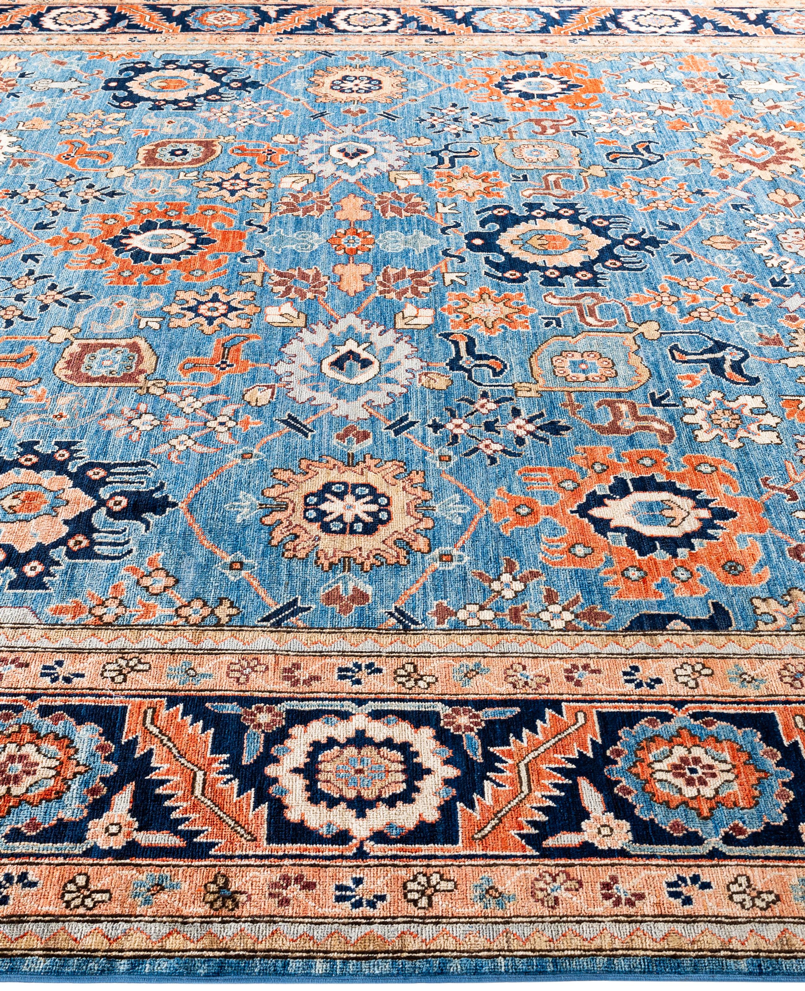 Hand-Knotted Serapi One-of-a-Kind Wool Blue Area Rug 9' 10