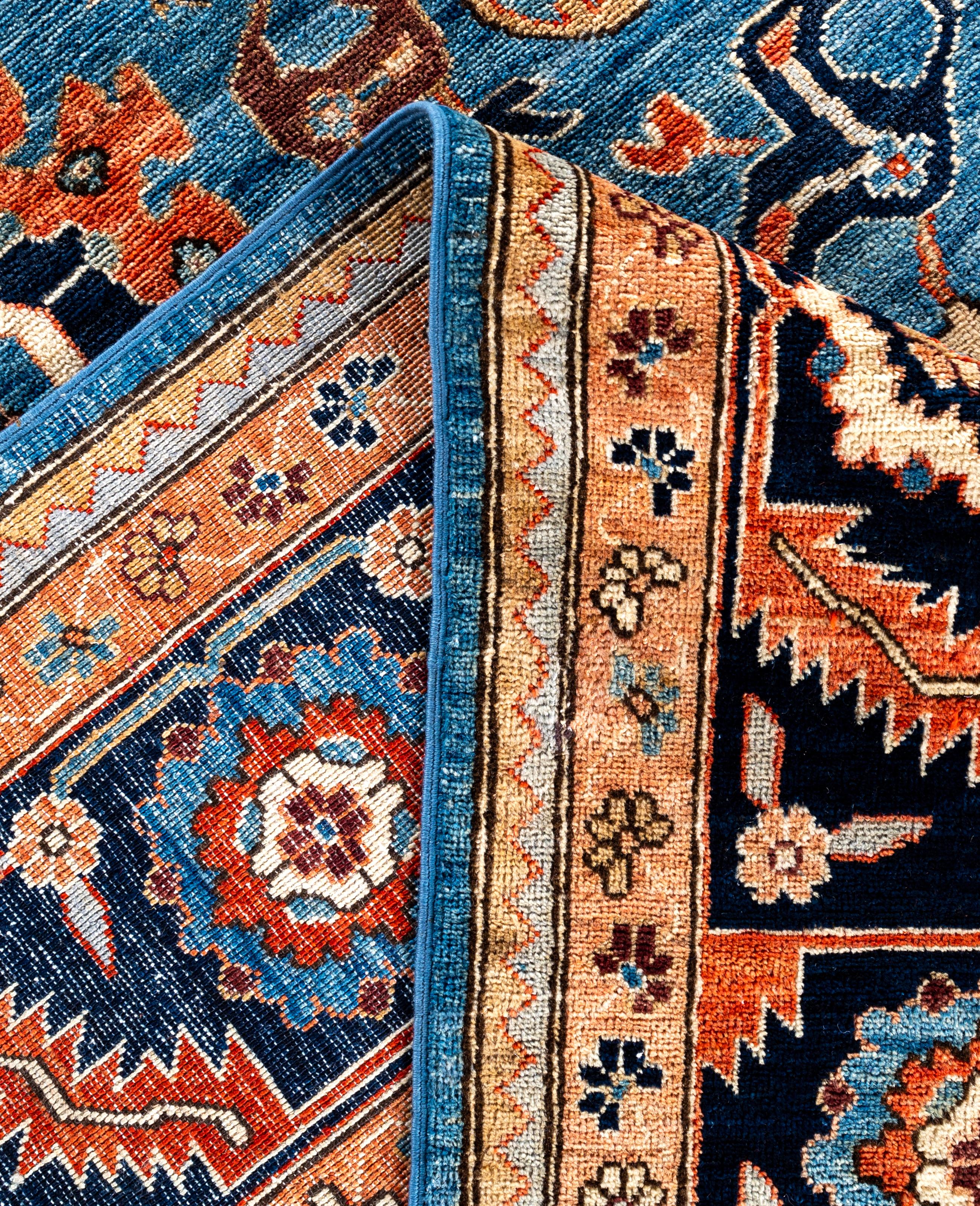 Contemporary Serapi One-of-a-Kind Wool Blue Area Rug 9' 10