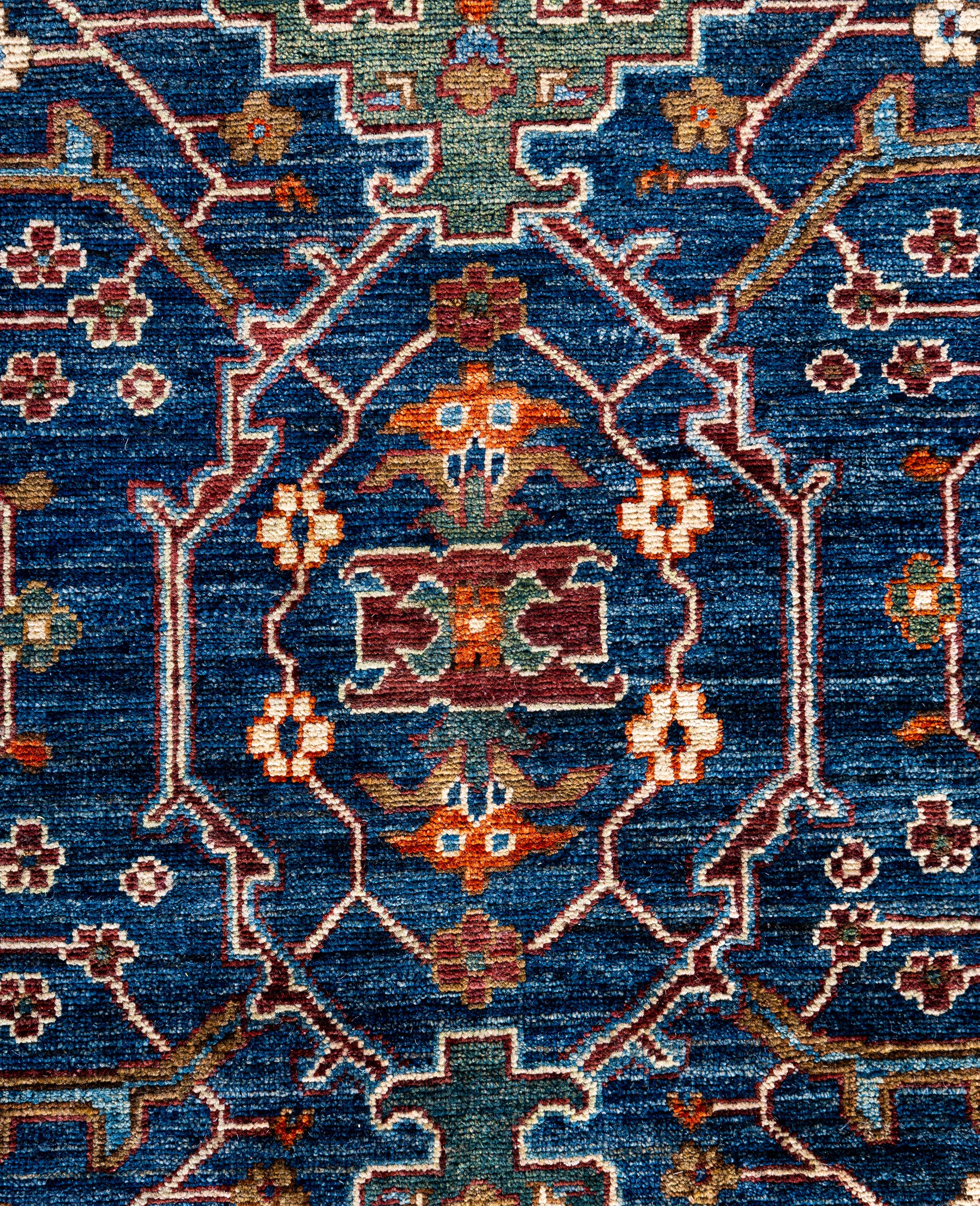 Pakistanais Serapi Tapis unique en laine bleu 9' 2