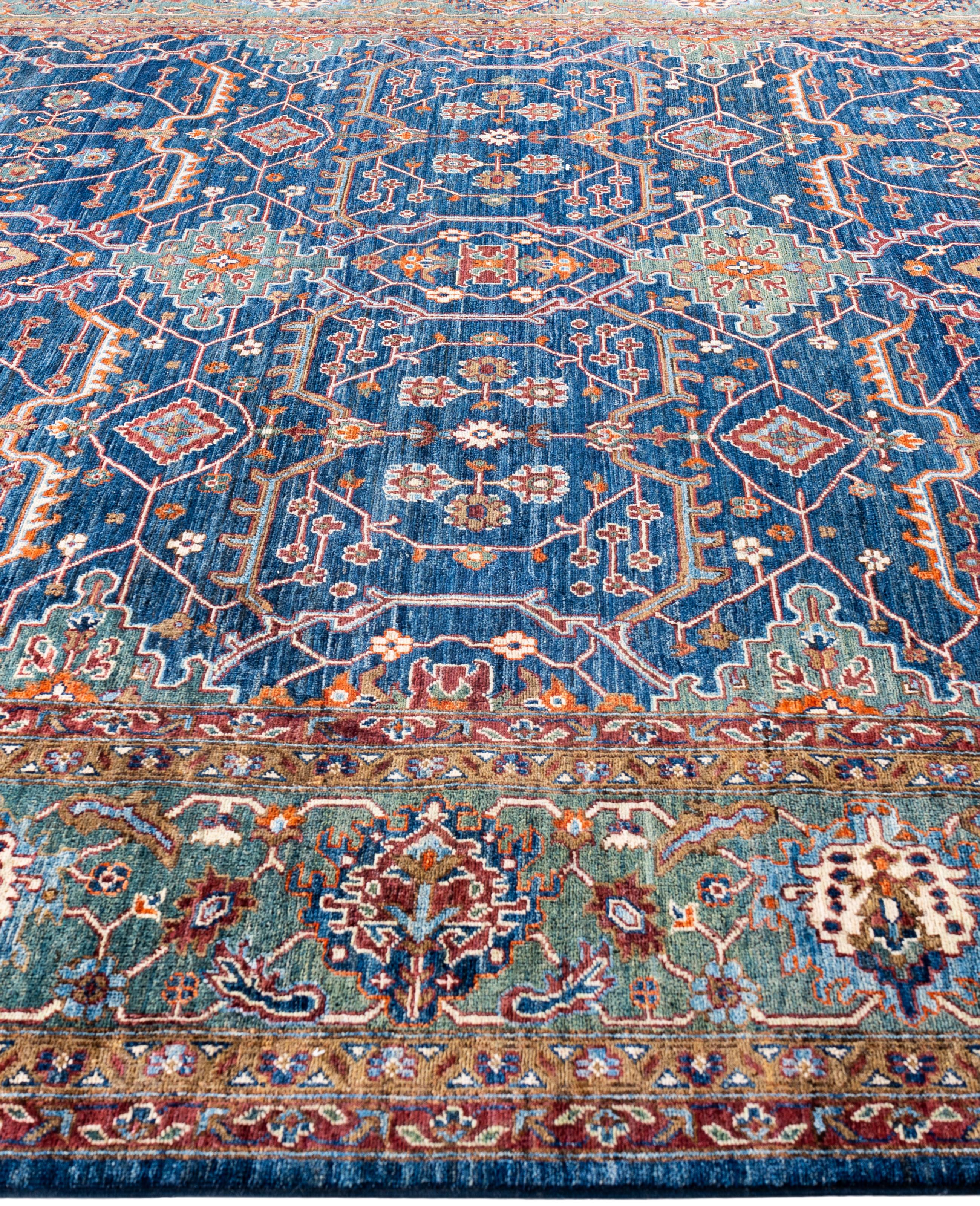 Noué à la main Serapi Tapis unique en laine bleu 9' 2