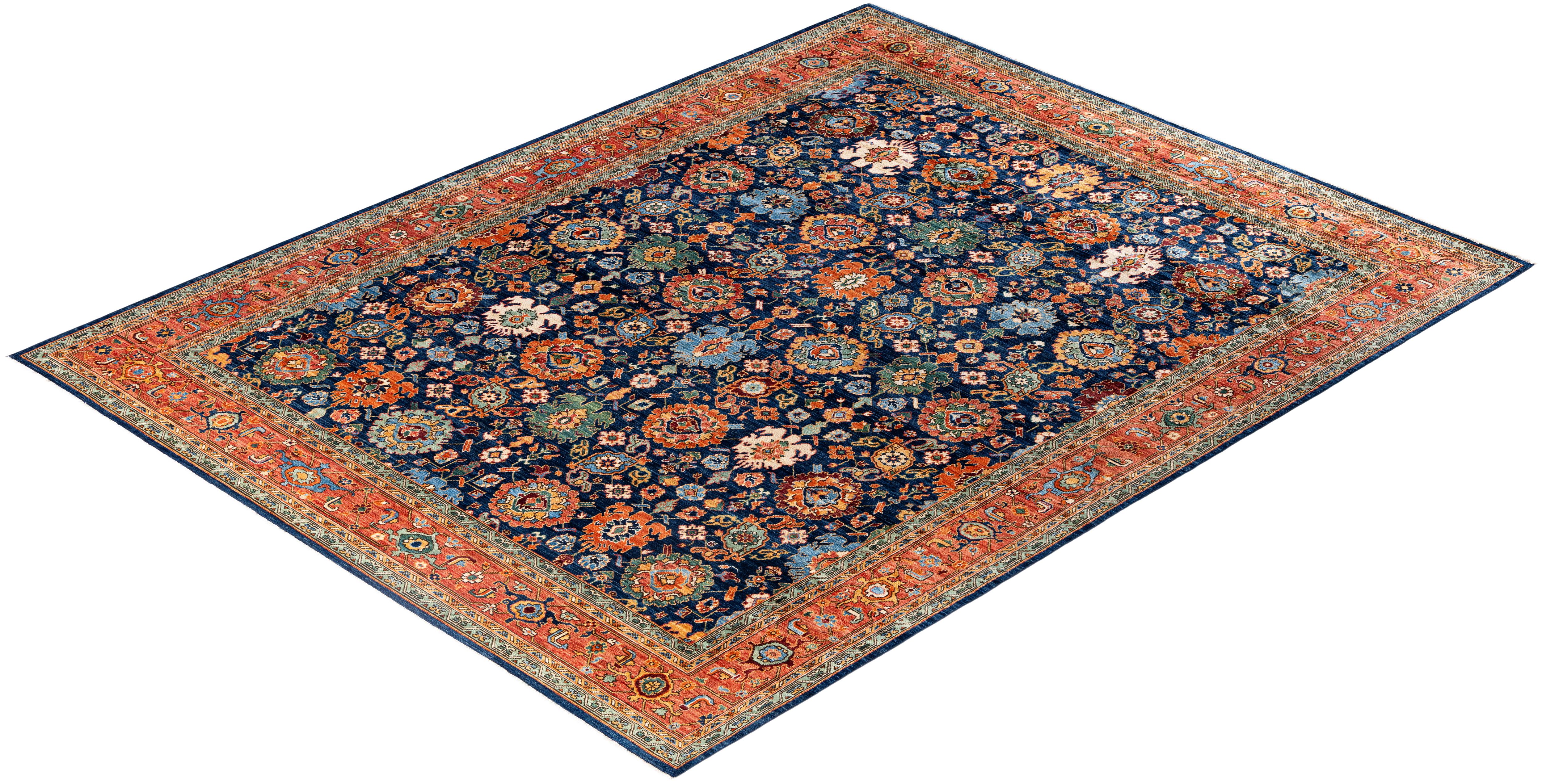Serapi One-of-a-Kind Wolle Blau Bereich Teppich 9' 2