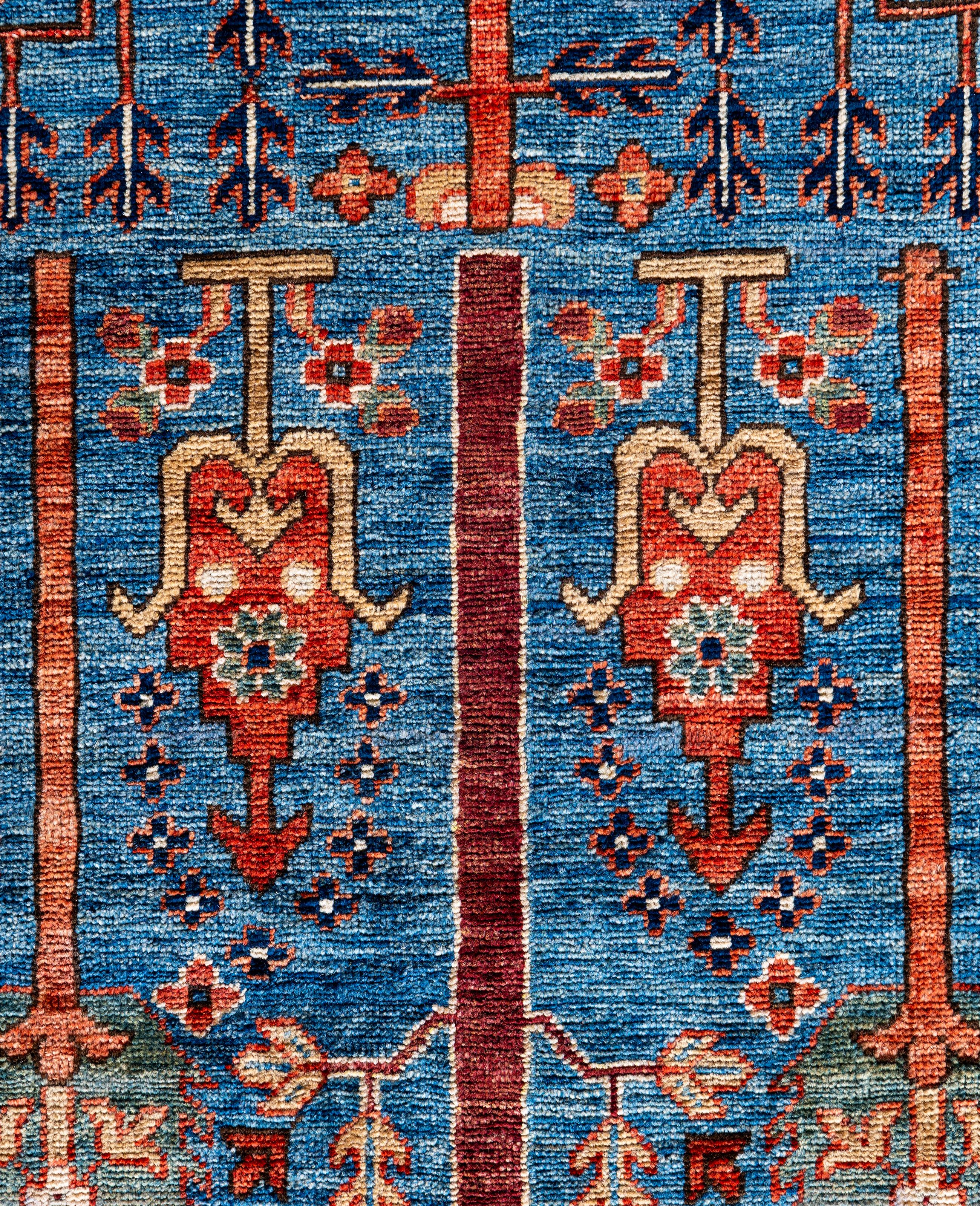 Pakistanais Serapi Tapis unique en son genre en laine bleue 9' 3