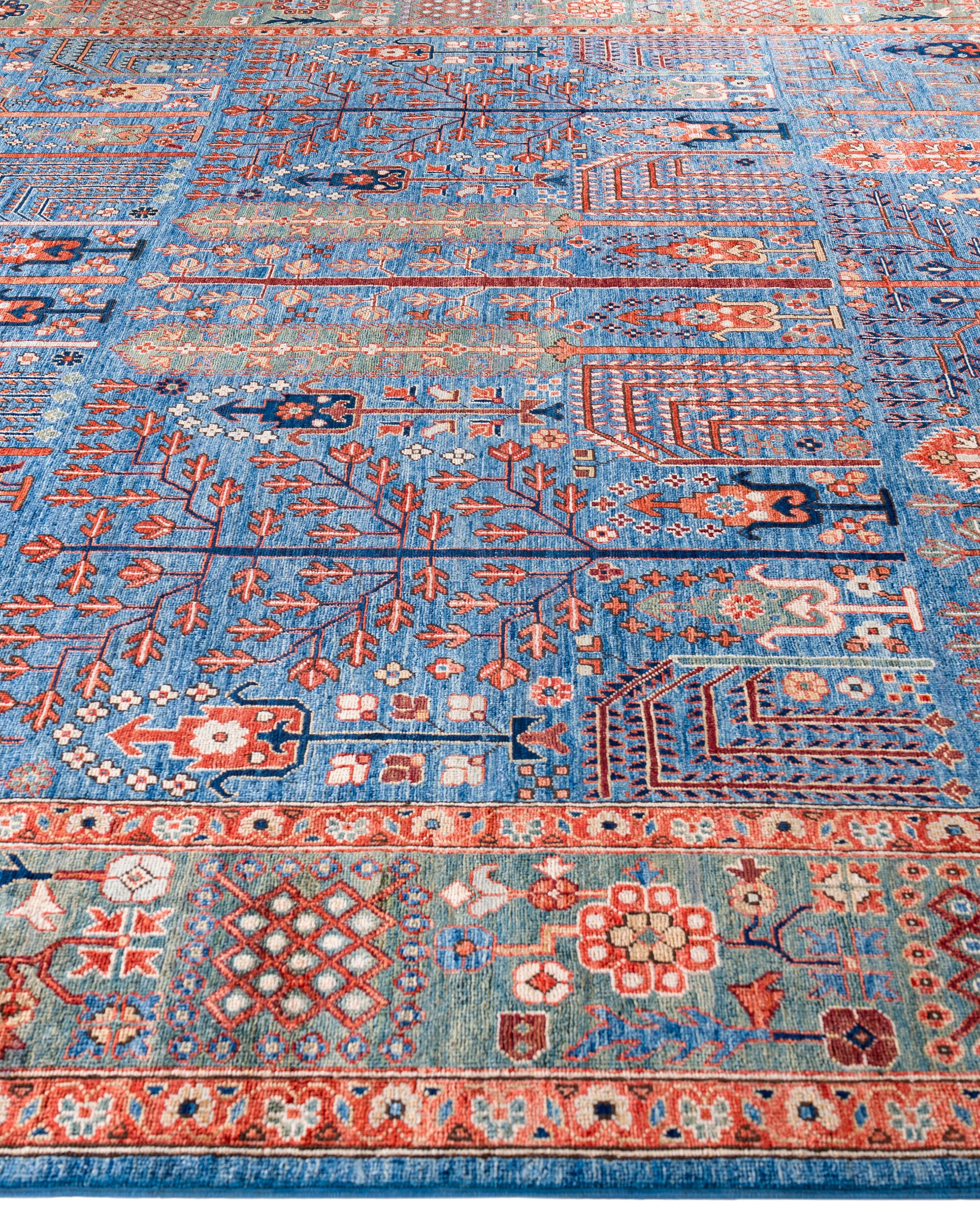 Noué à la main Serapi Tapis unique en son genre en laine bleue 9' 3