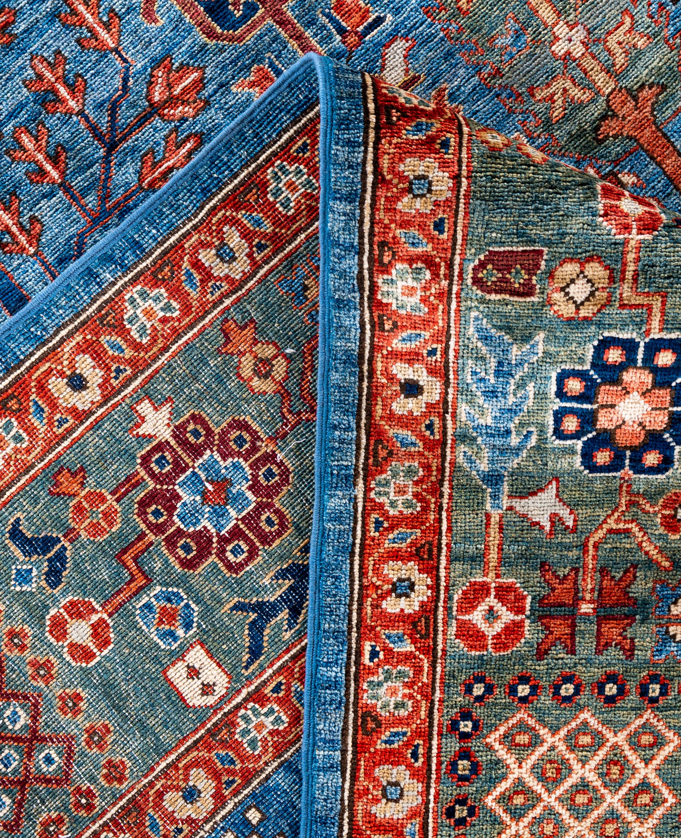 XXIe siècle et contemporain Serapi Tapis unique en son genre en laine bleue 9' 3