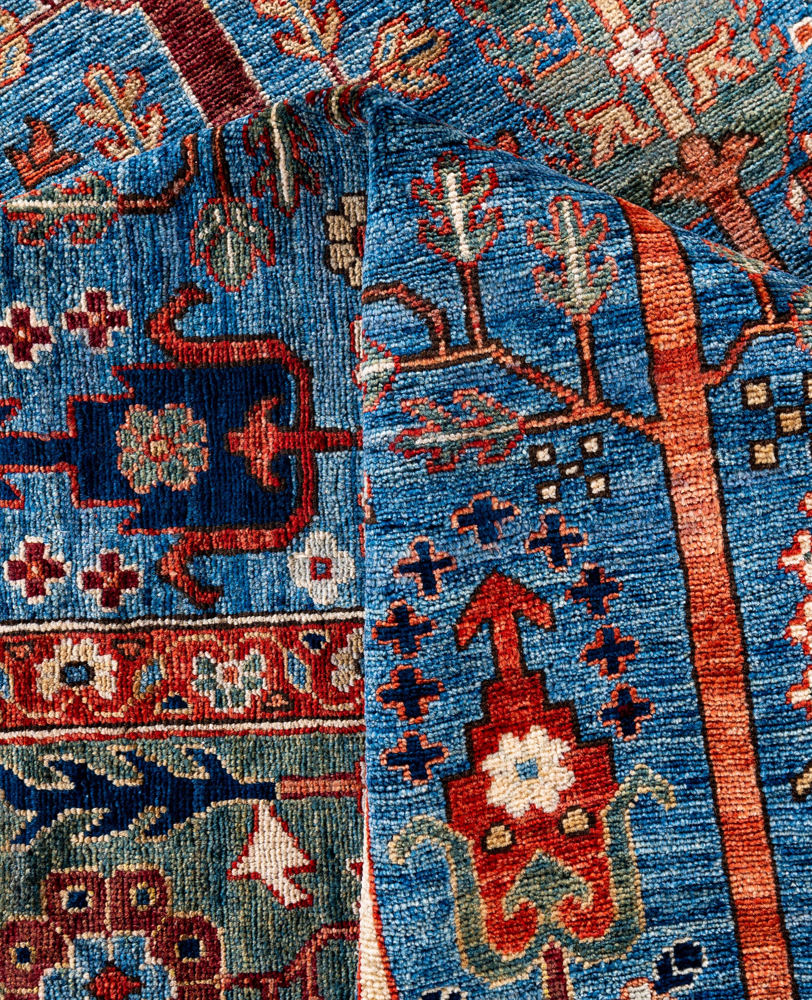 Laine Serapi Tapis unique en son genre en laine bleue 9' 3