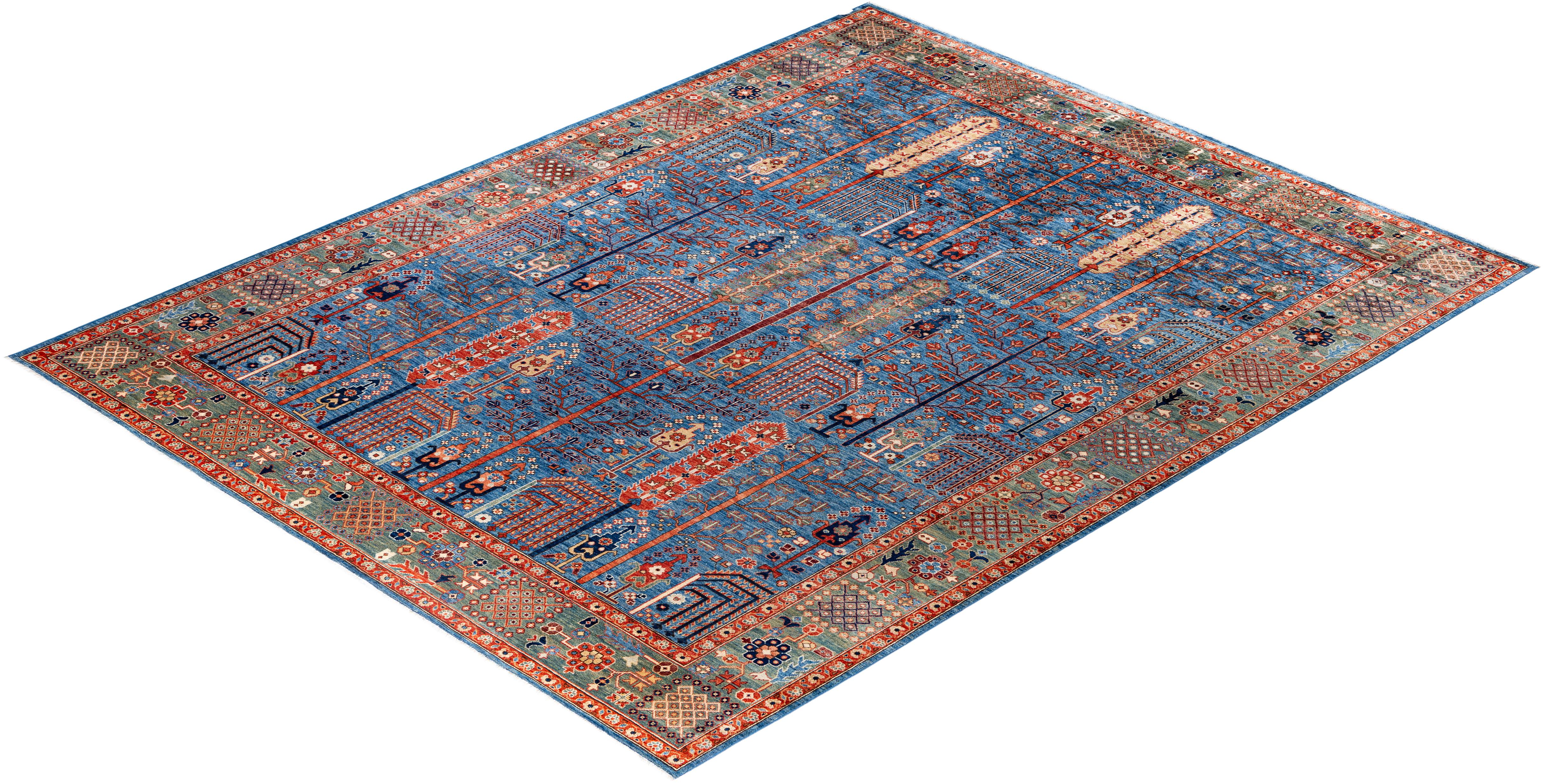 Serapi Tapis unique en son genre en laine bleue 9' 3