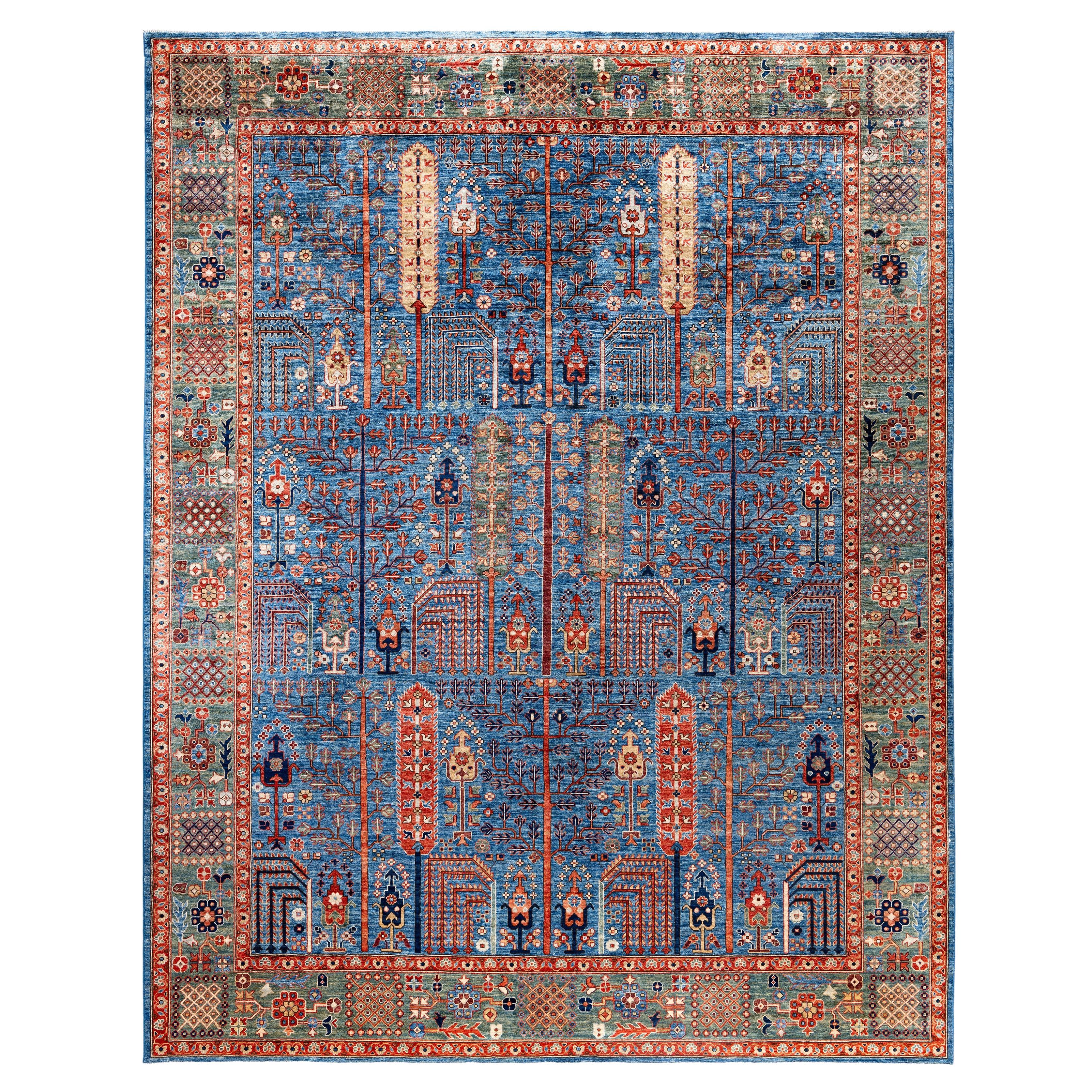Serapi Tapis unique en son genre en laine bleue 9' 3" x 11' 10"