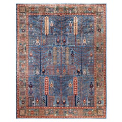 Serapi Tapis unique en son genre en laine bleue 9' 3" x 11' 10"