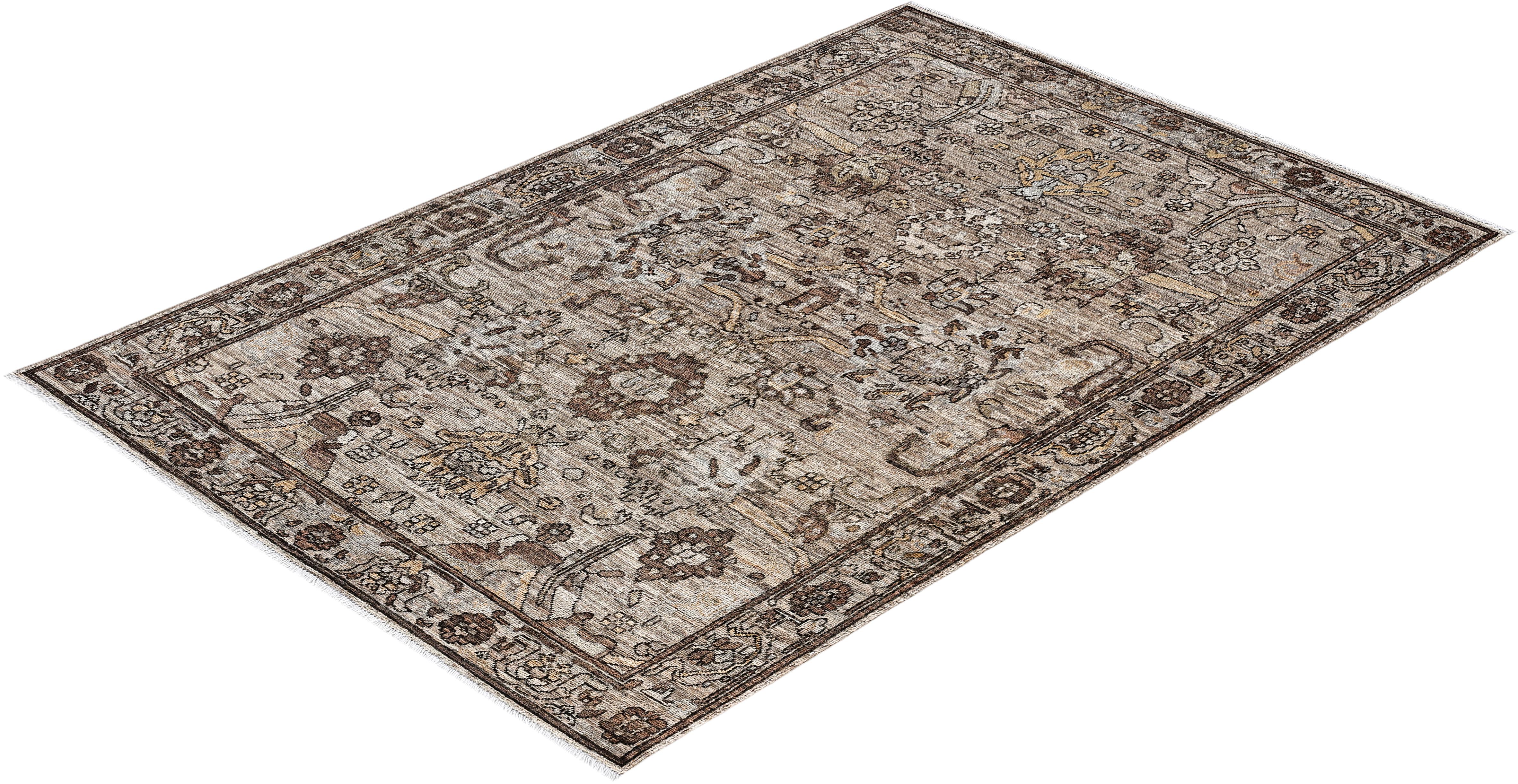 Serapi Tapis unique en laine marron 4' 0