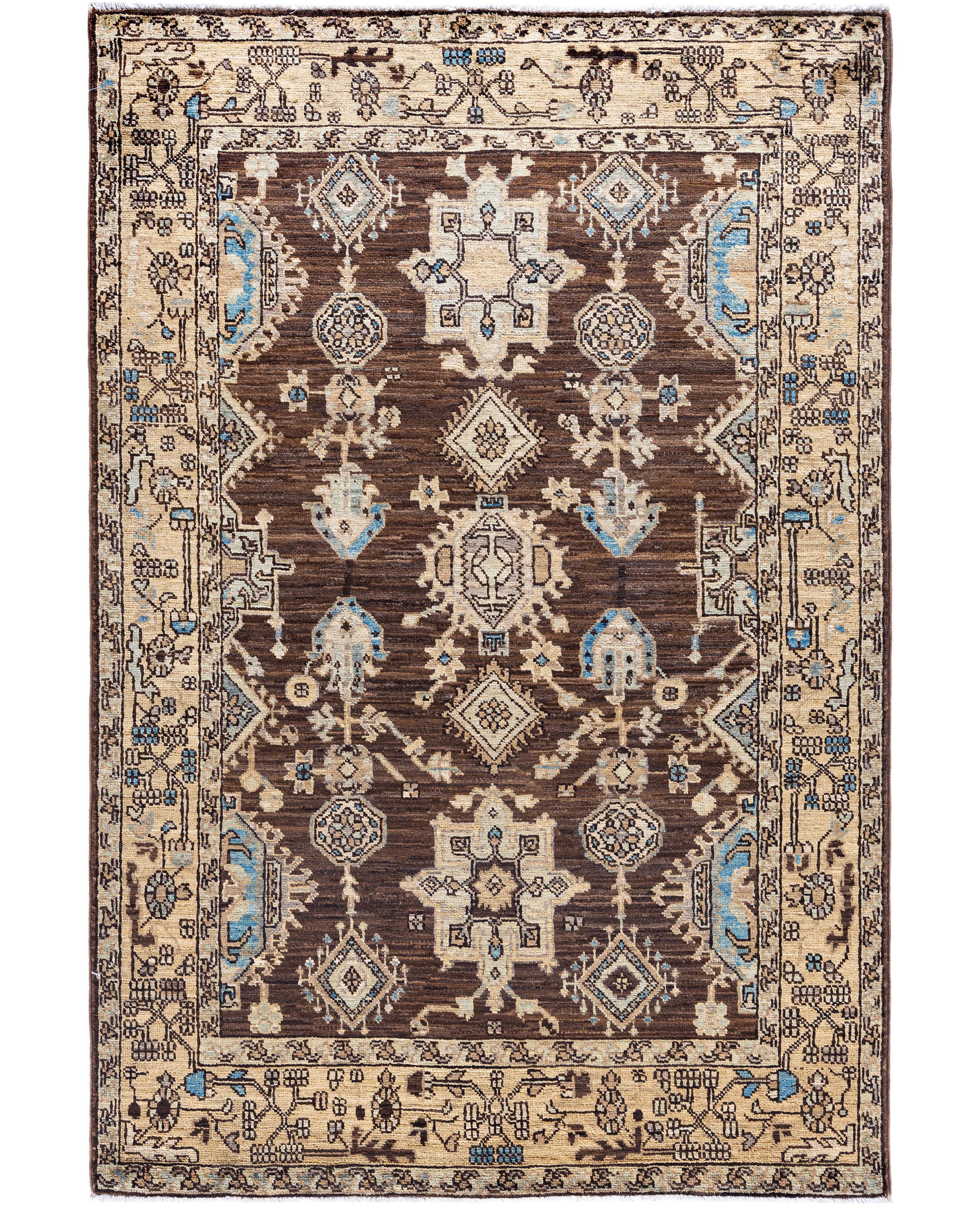Serapi Tapis unique en laine marron 4' 0" x 5' 11"