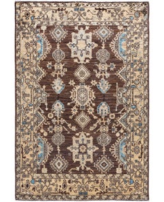 Serapi Tapis unique en laine marron 4' 0" x 5' 11"