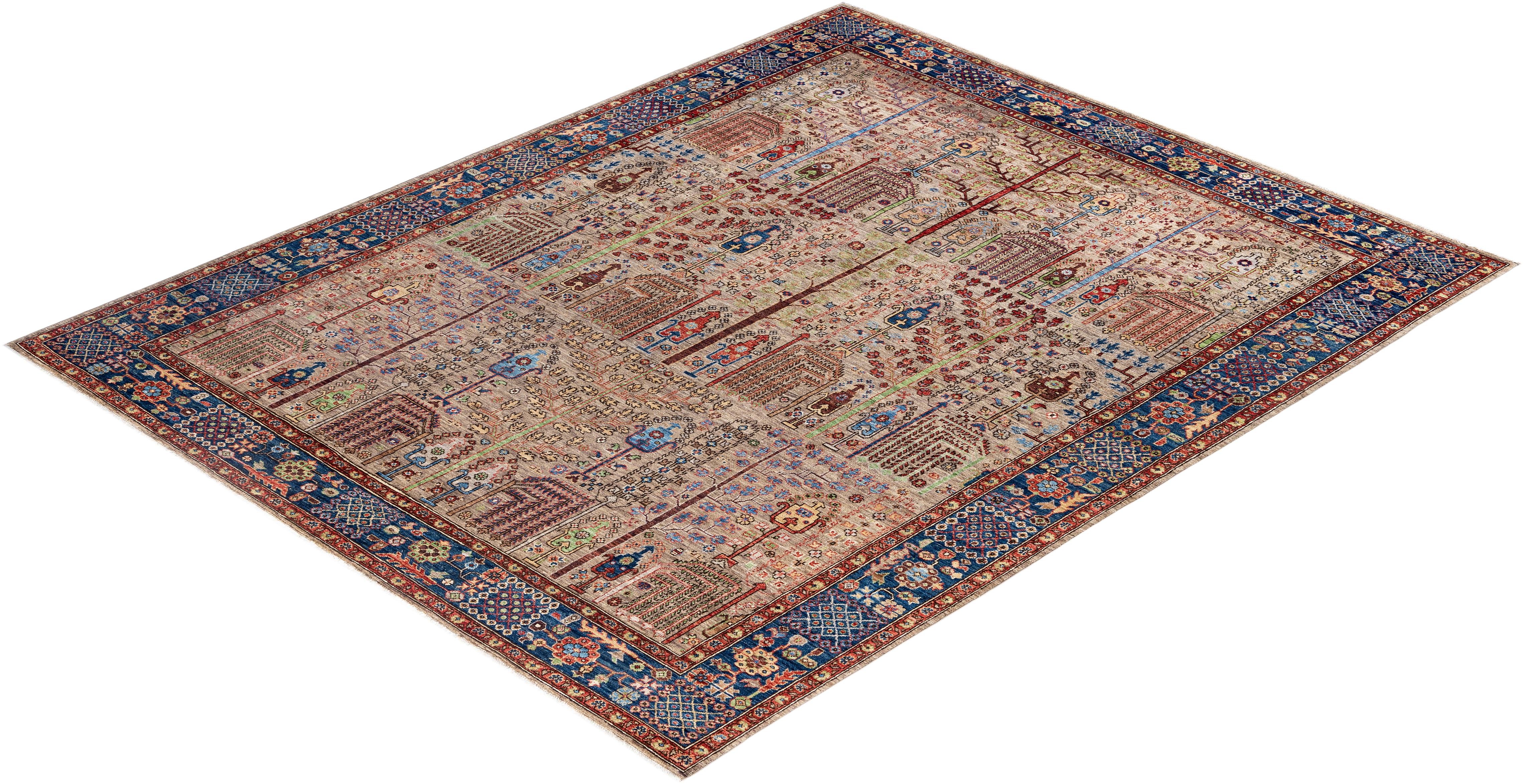Serapi Tapis unique en laine marron 8' 1