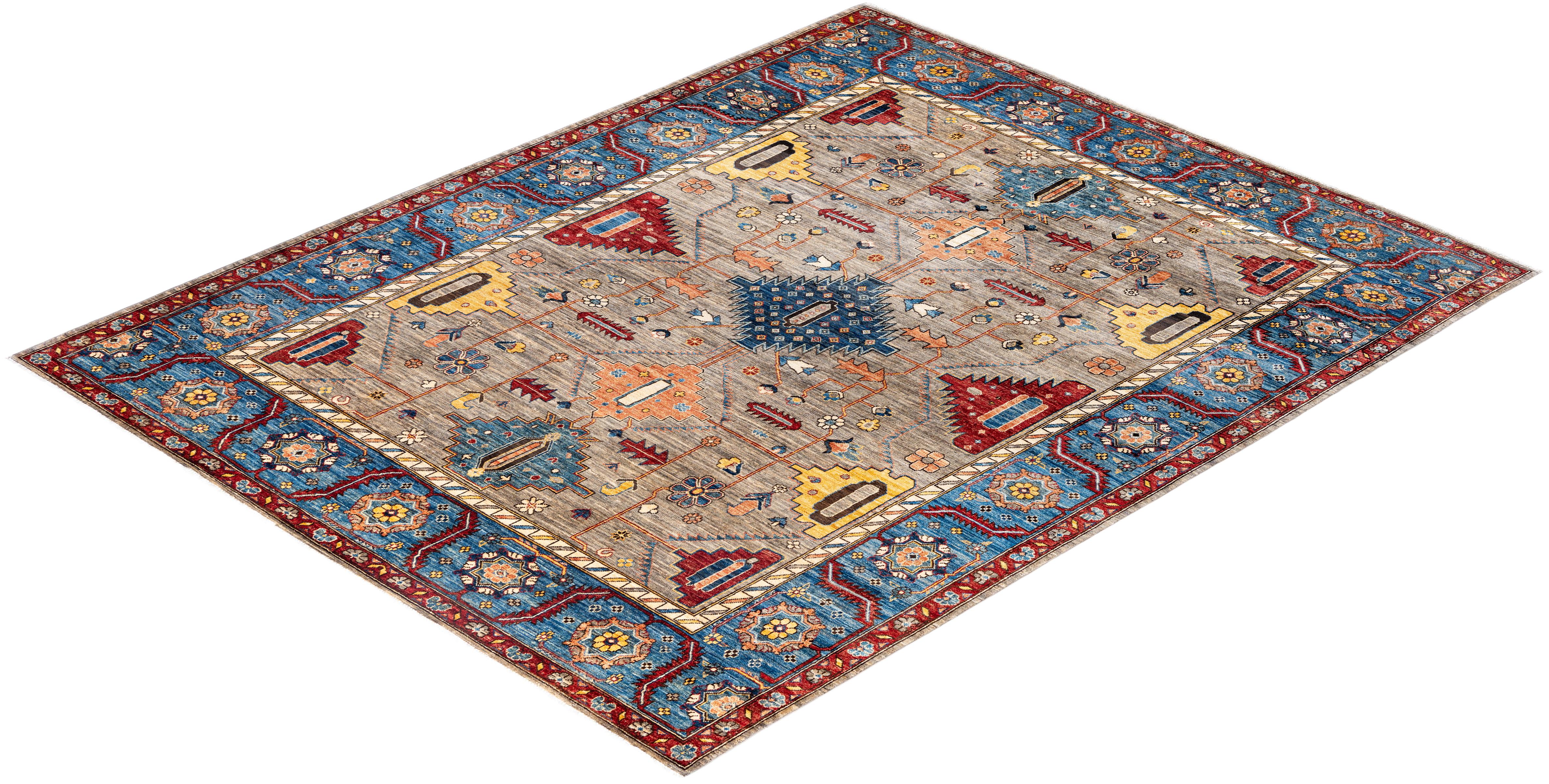 Serapi Tapis unique en laine marron 8' 1