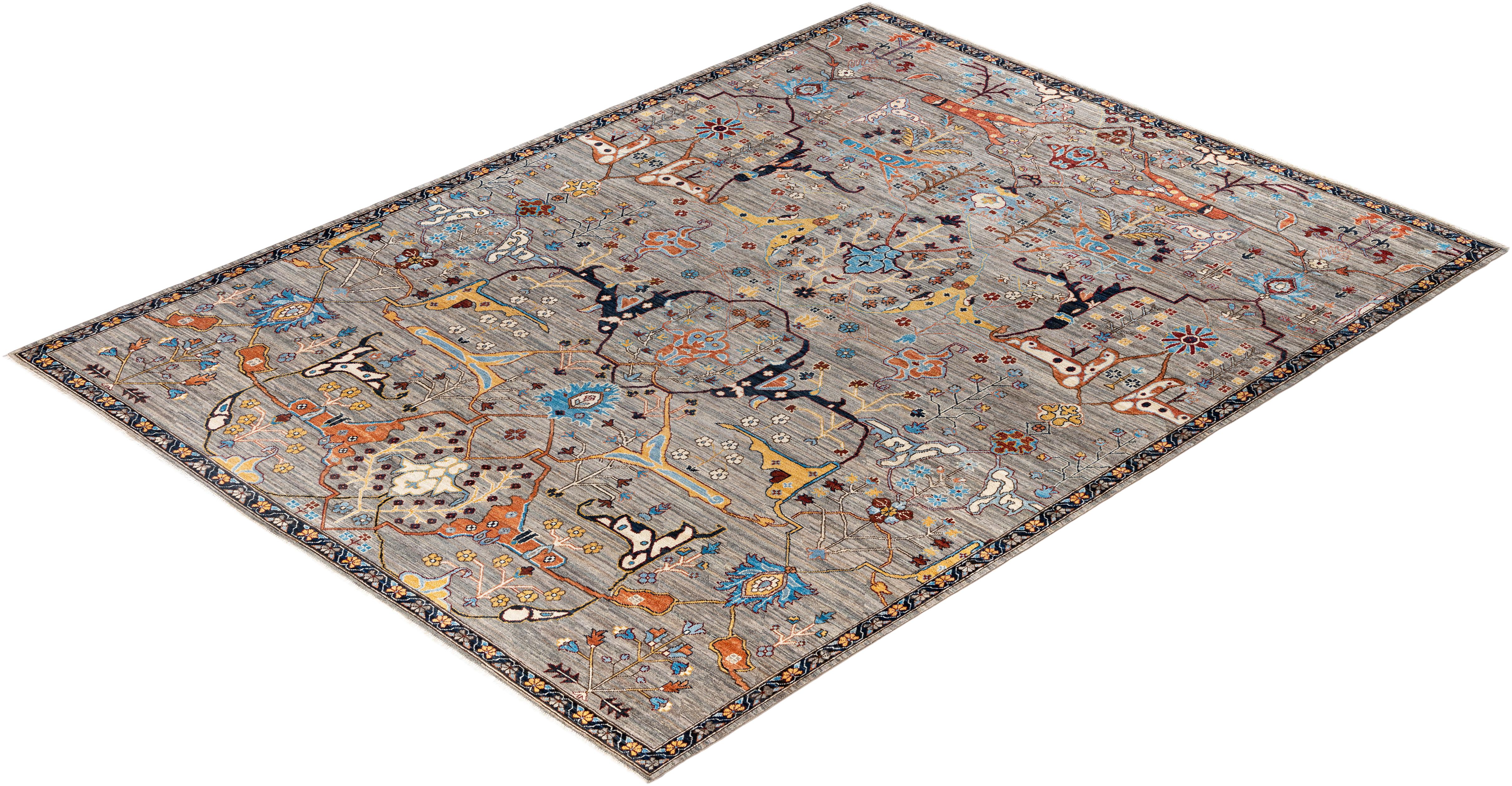Serapi Tapis unique en laine marron 8' 10