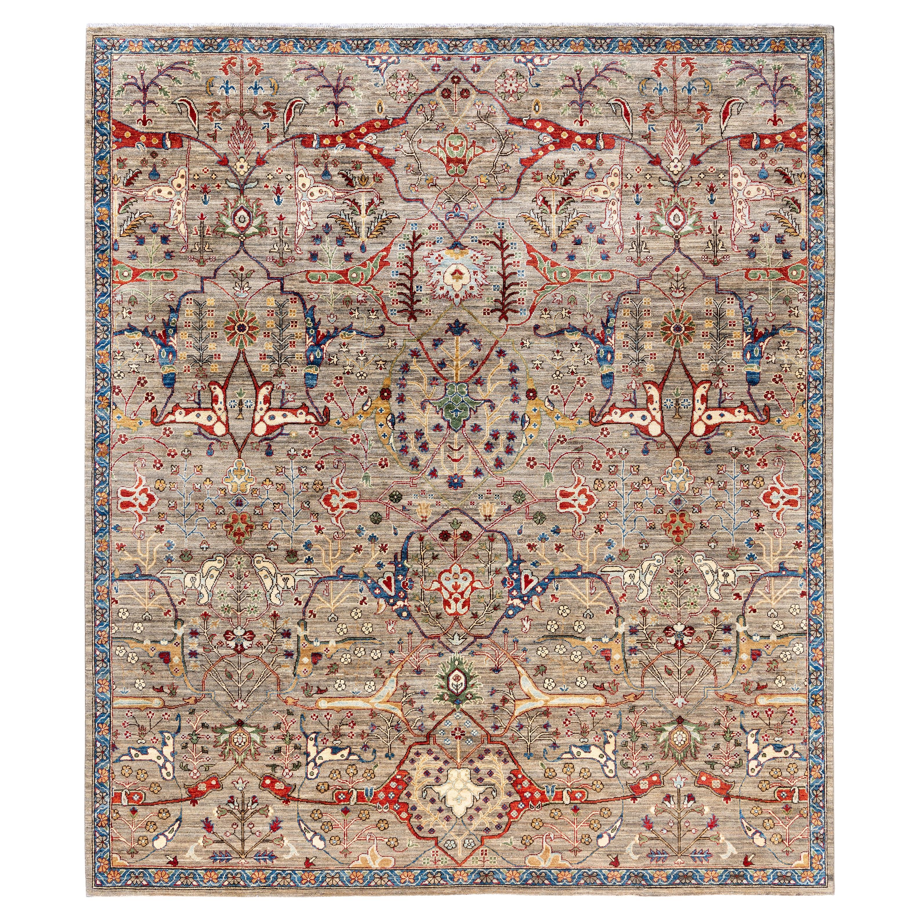 Serapi Tapis unique en laine marron 8' 3" x 9' 9"