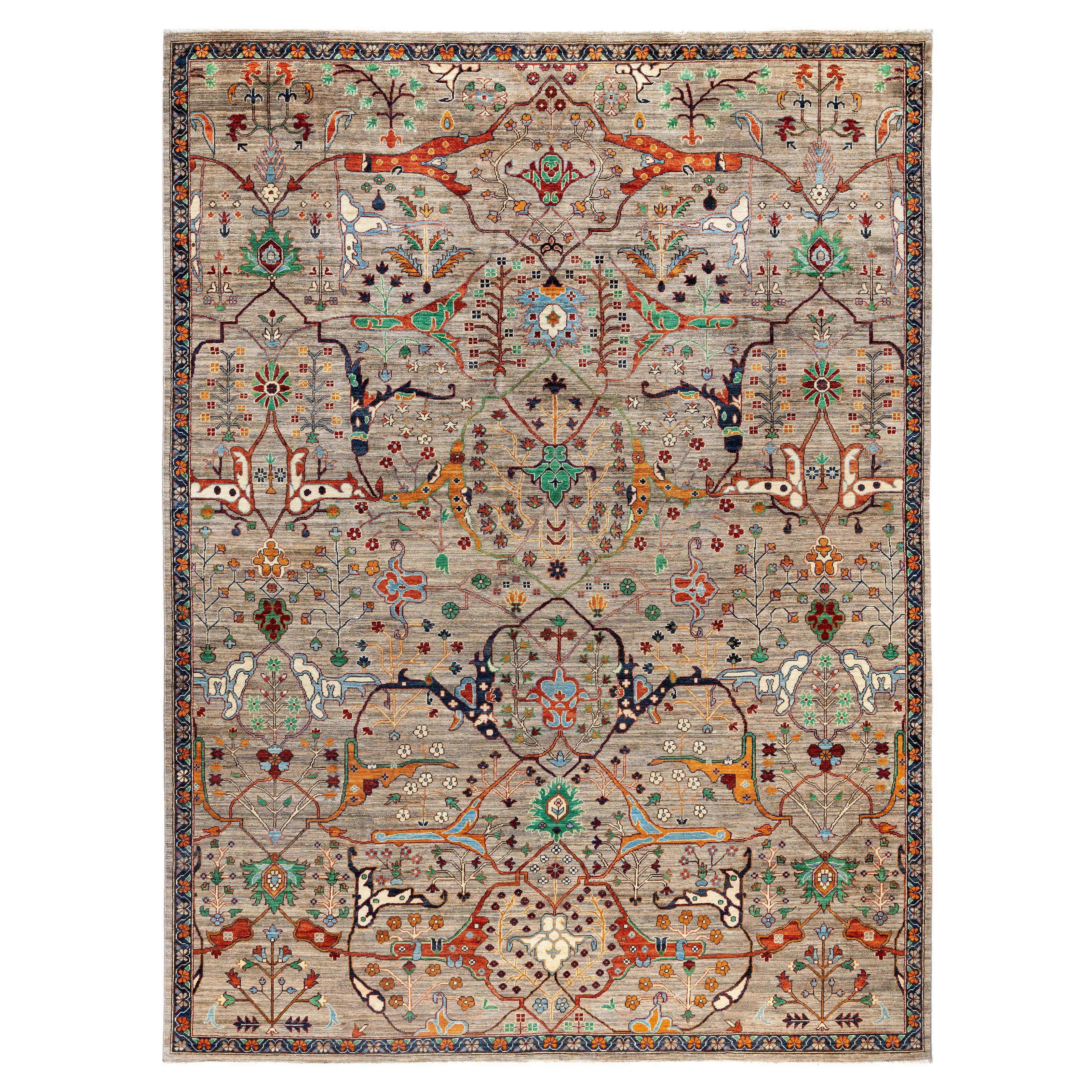 Serapi Tapis unique en laine marron 9' 0" x 12' 2"