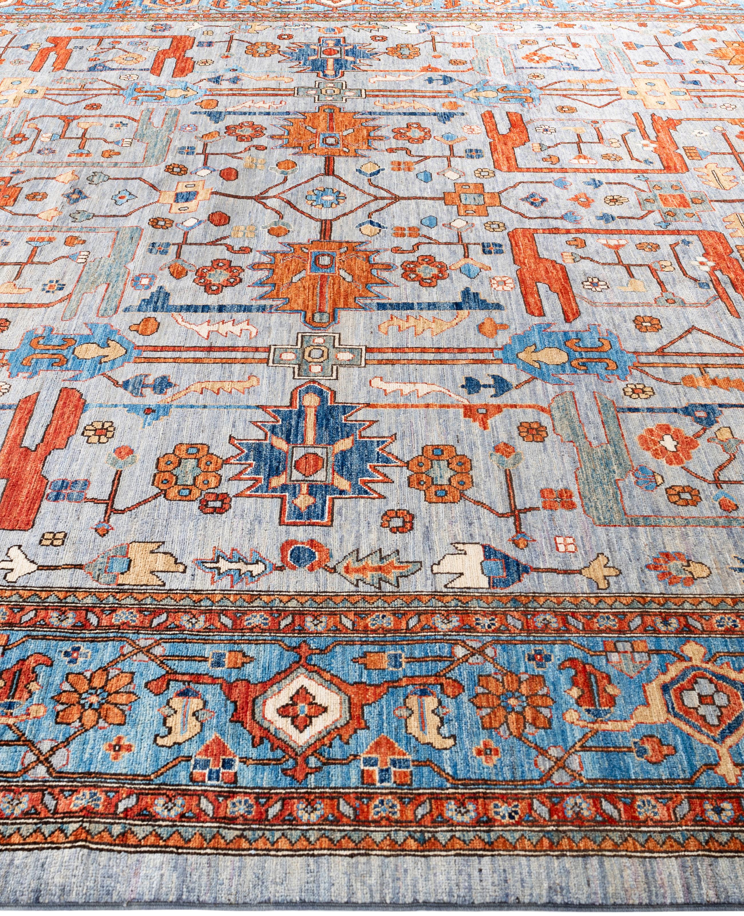 Annodato a mano Tappeto Serapi One-of-a-Kind Wool Gray Area Rug 10' 2