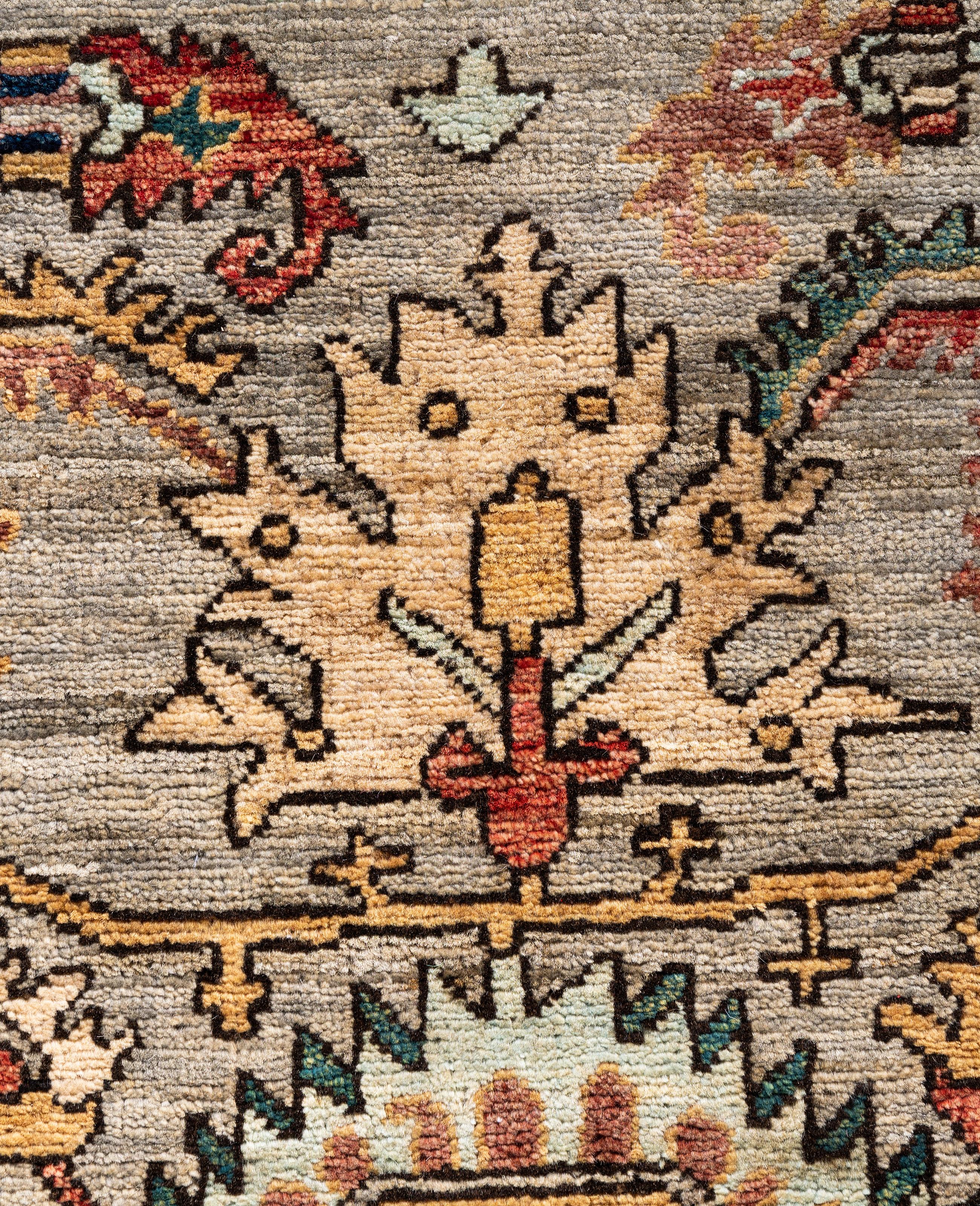 Pakistani Serapi One-of-a-Kind Wool Gray Area Rug 3' 11