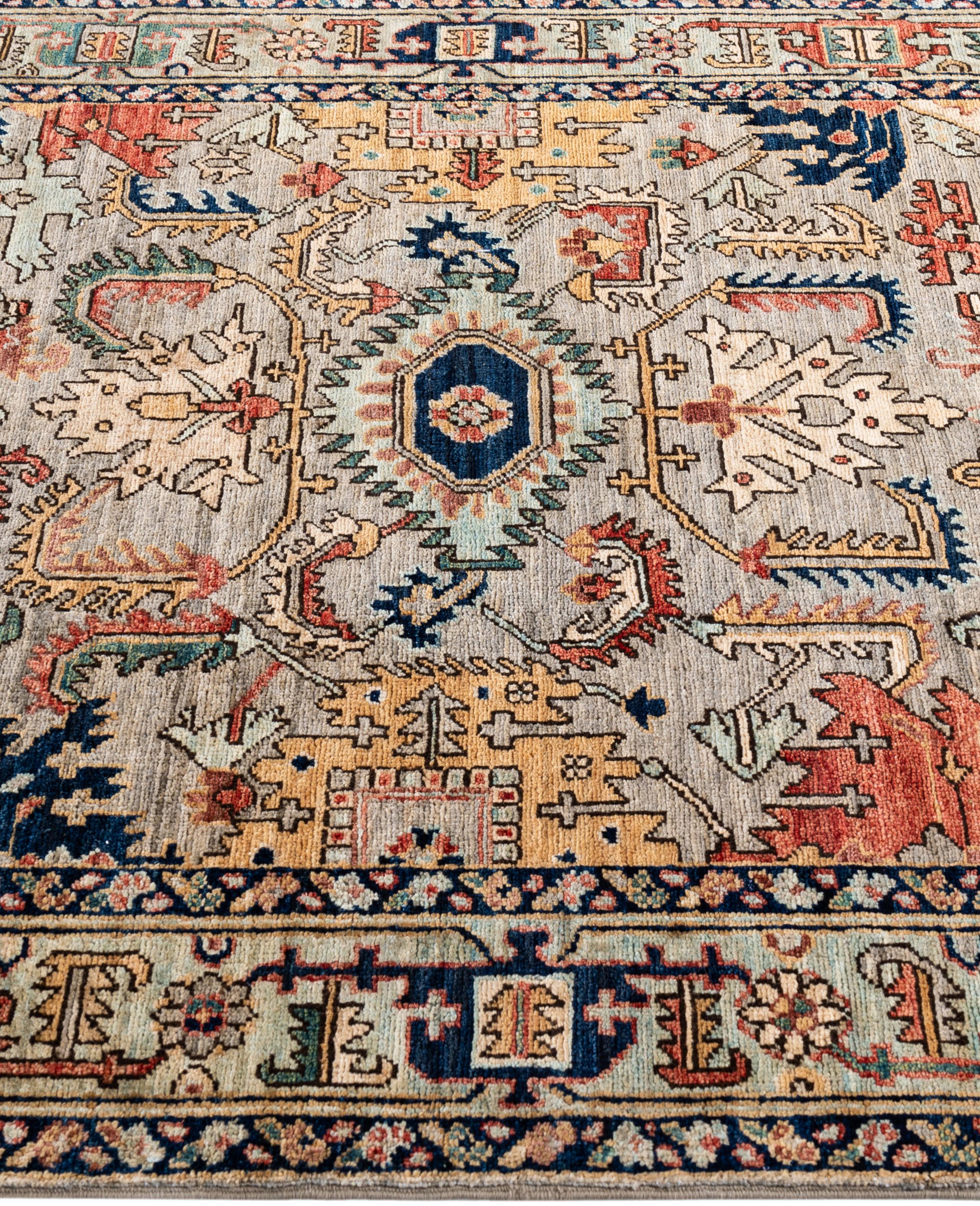 Hand-Knotted Serapi One-of-a-Kind Wool Gray Area Rug 3' 11