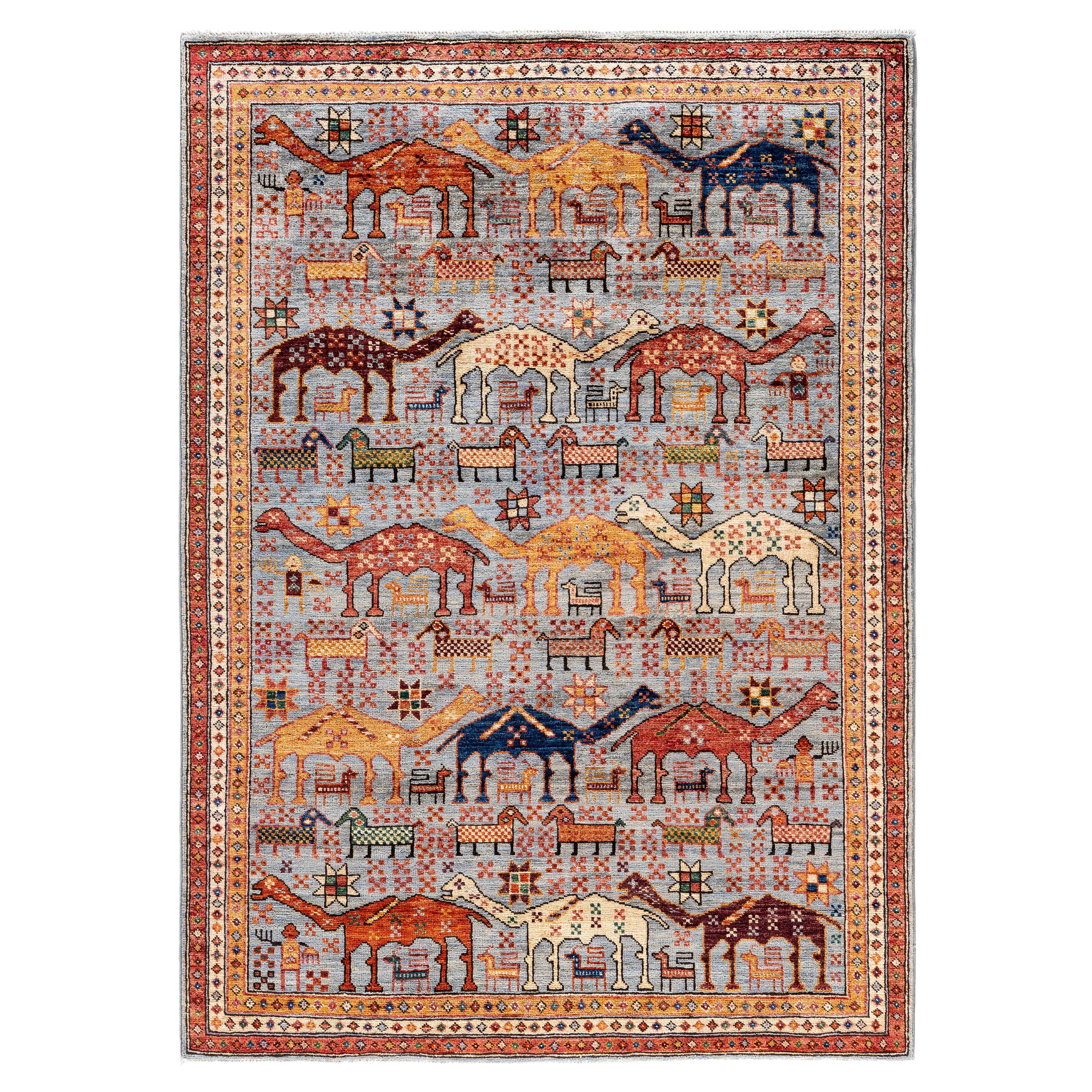 Serapi One-of-a-Kind Wolle Gray Bereich Teppich 4' 2" x 5' 10" im Angebot