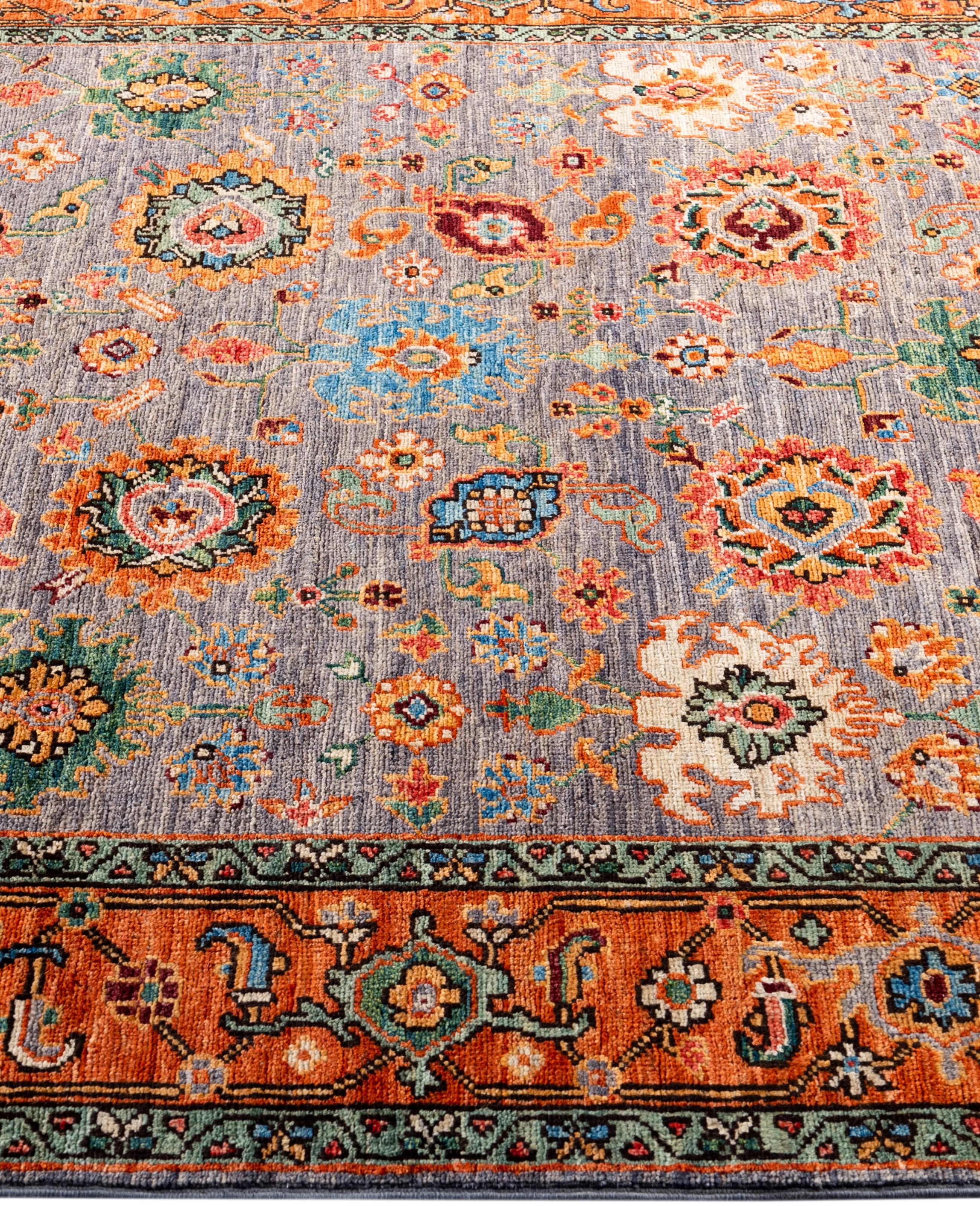 Alfombra de lana gris única Serapi 4' 3