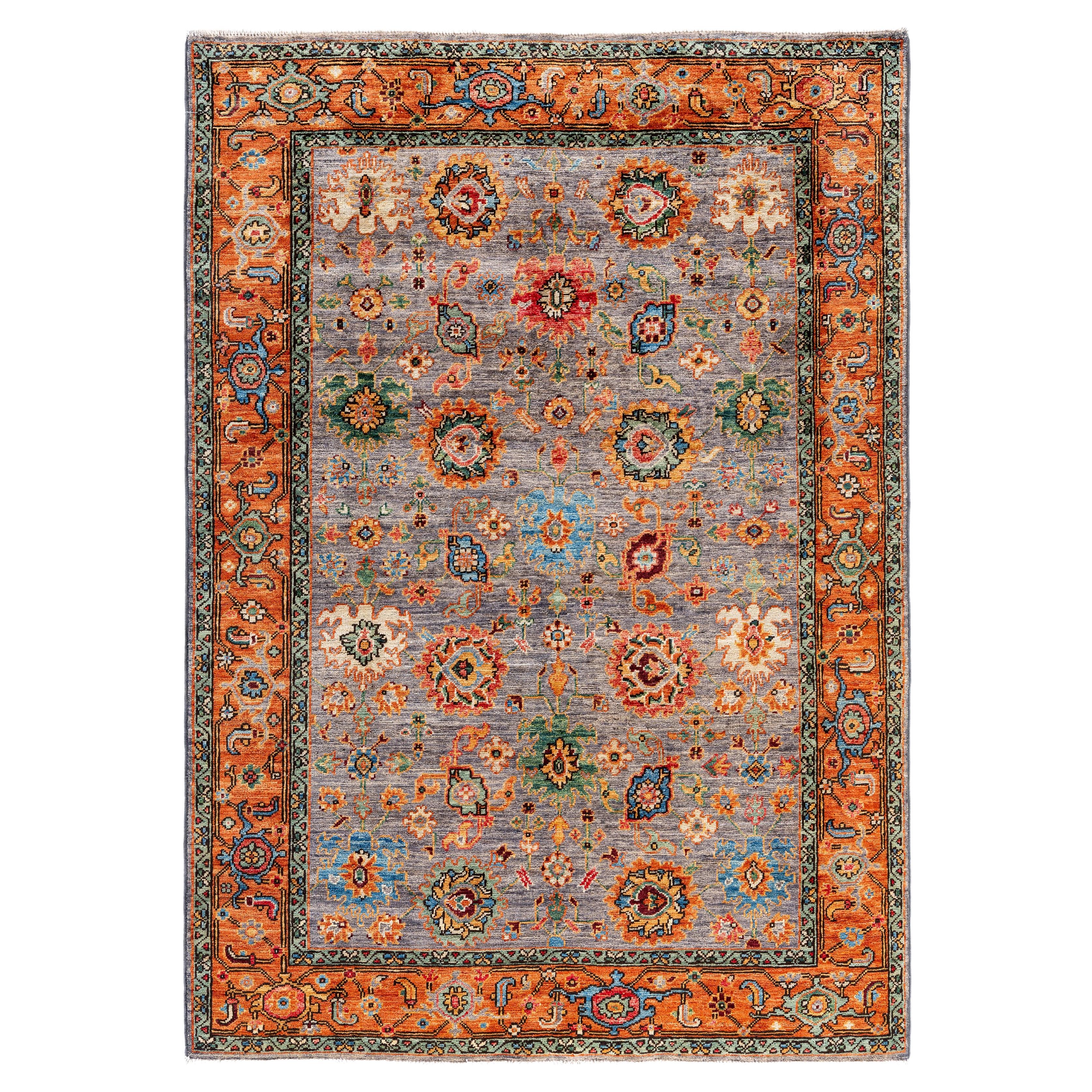 Alfombra de lana gris única Serapi 4' 3" x 5' 10" (4' 3" x 5' 10")