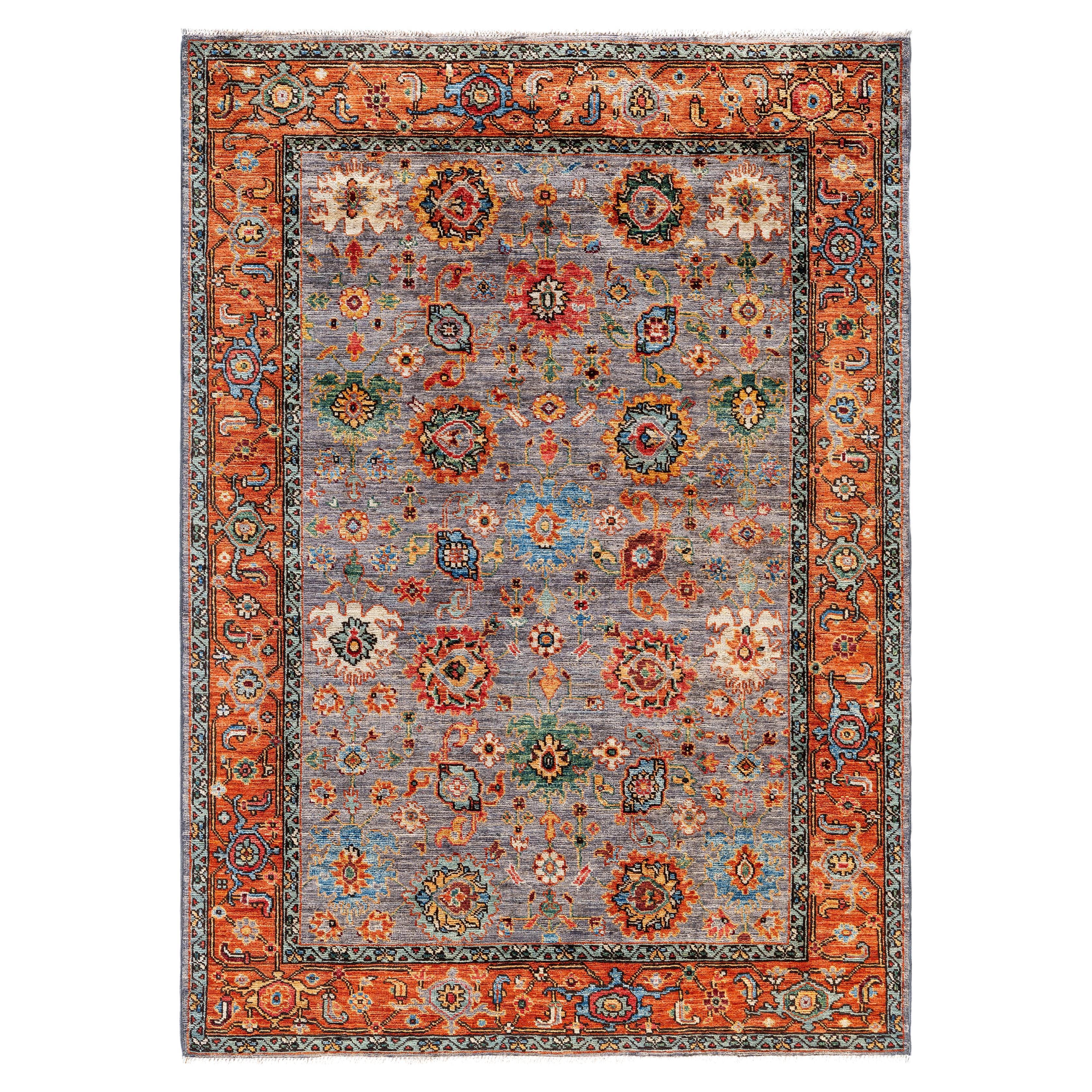 Alfombra de lana gris única Serapi 4' 3" x 5' 11" (4' 3" x 5' 11")