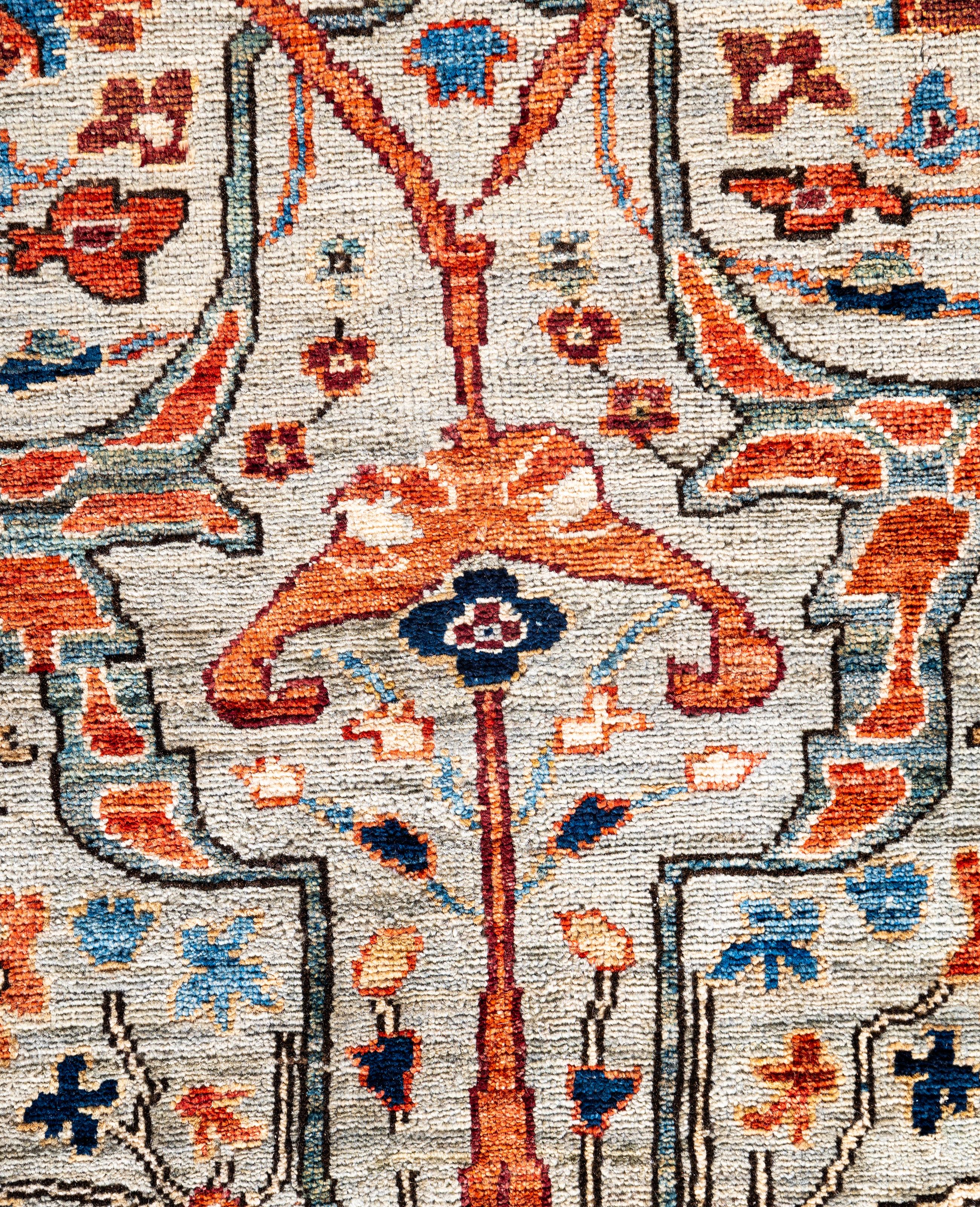 Pakistanais Serapi Tapis de sol unique en son genre en laine grise 7' 11